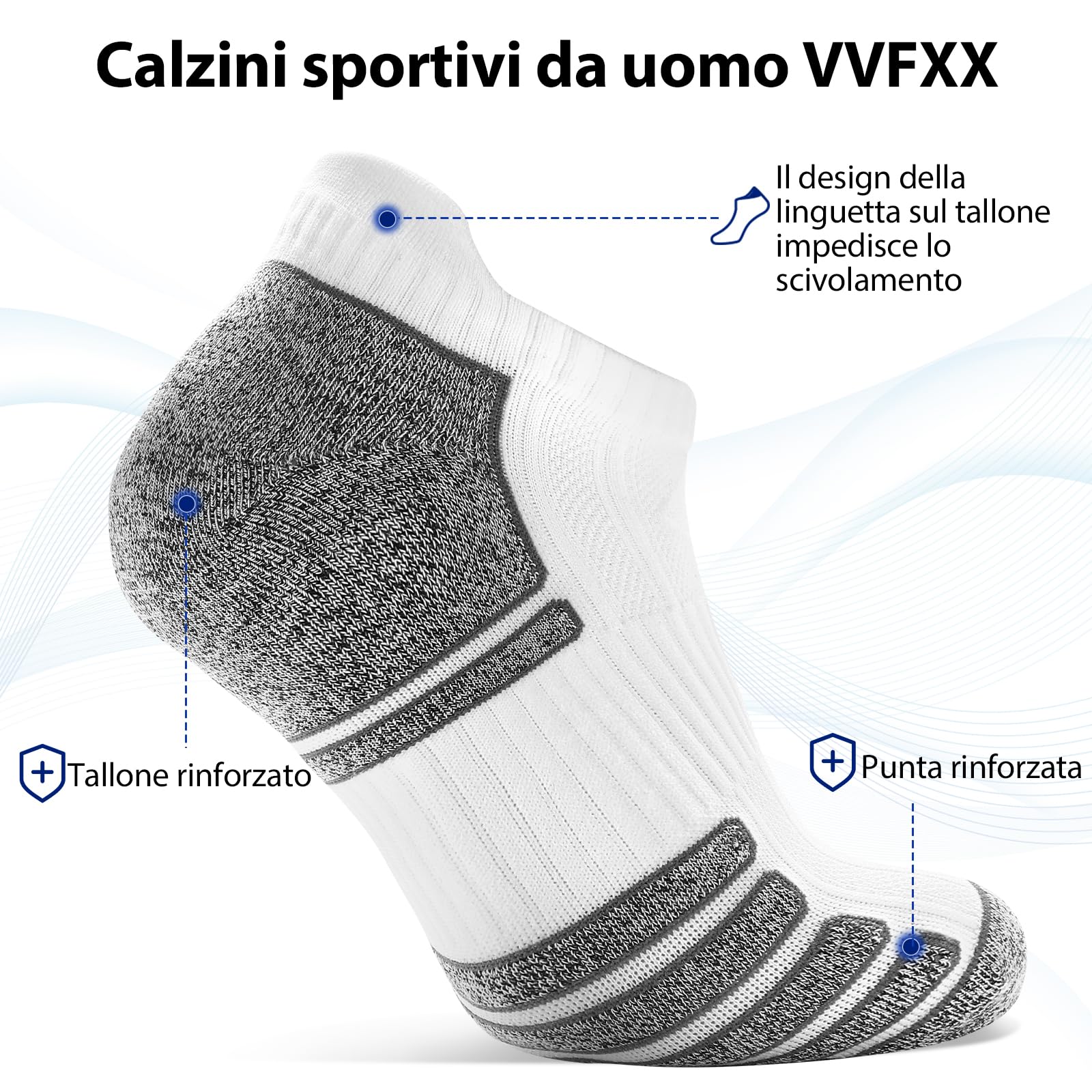 vvfxx Calze Corte Uomo Supporto Arco Plantare,Calzini Uomo Corti Estivi,Calzini Cotone Uomo,Antiodore e Traspirante,6 Paia