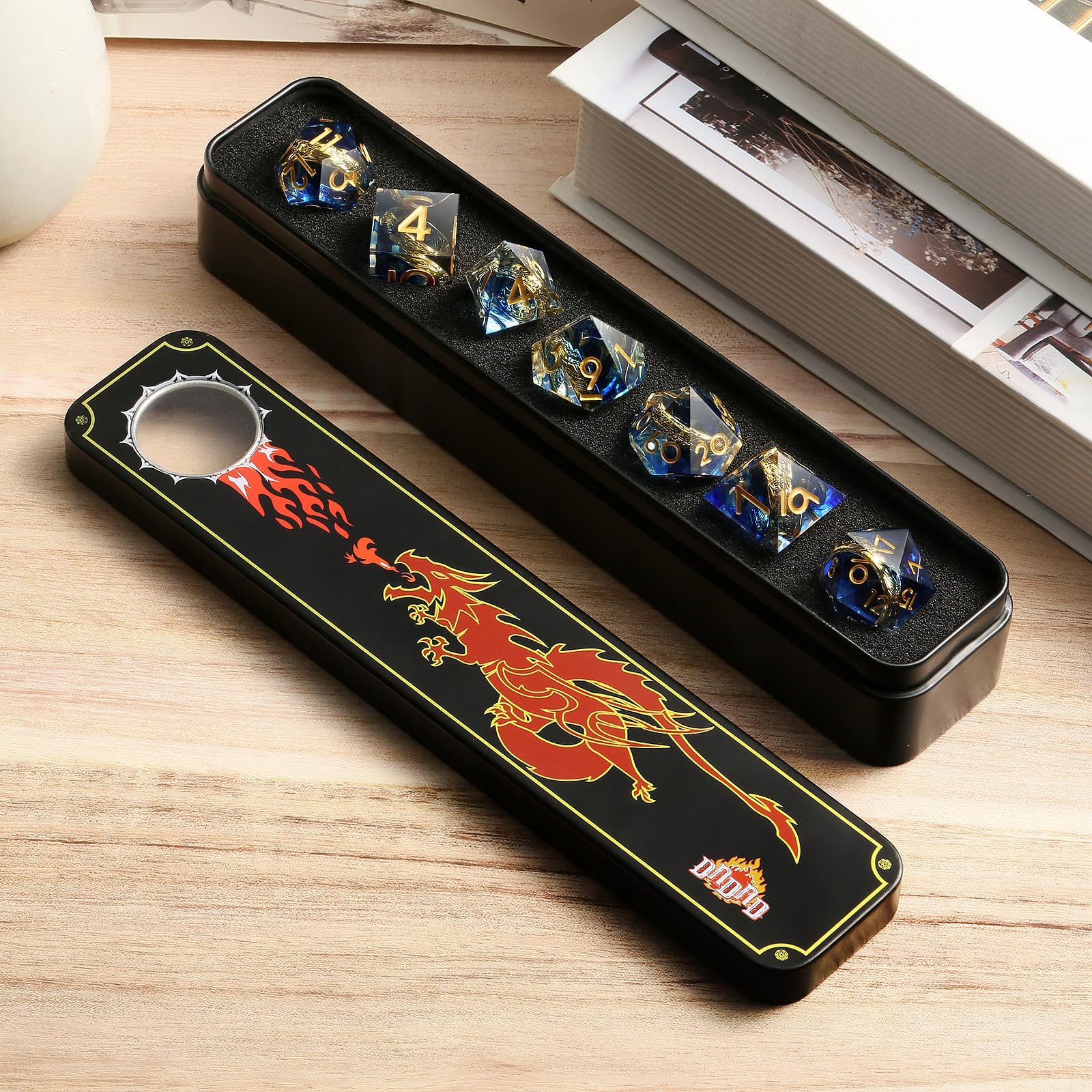 Magic Golden Ring DND Set DNDND Swirl Sharp Edge D&D Dice Set including Gift Case for Dungeins and Dragons Role Playing Game (Blue) - Image 4