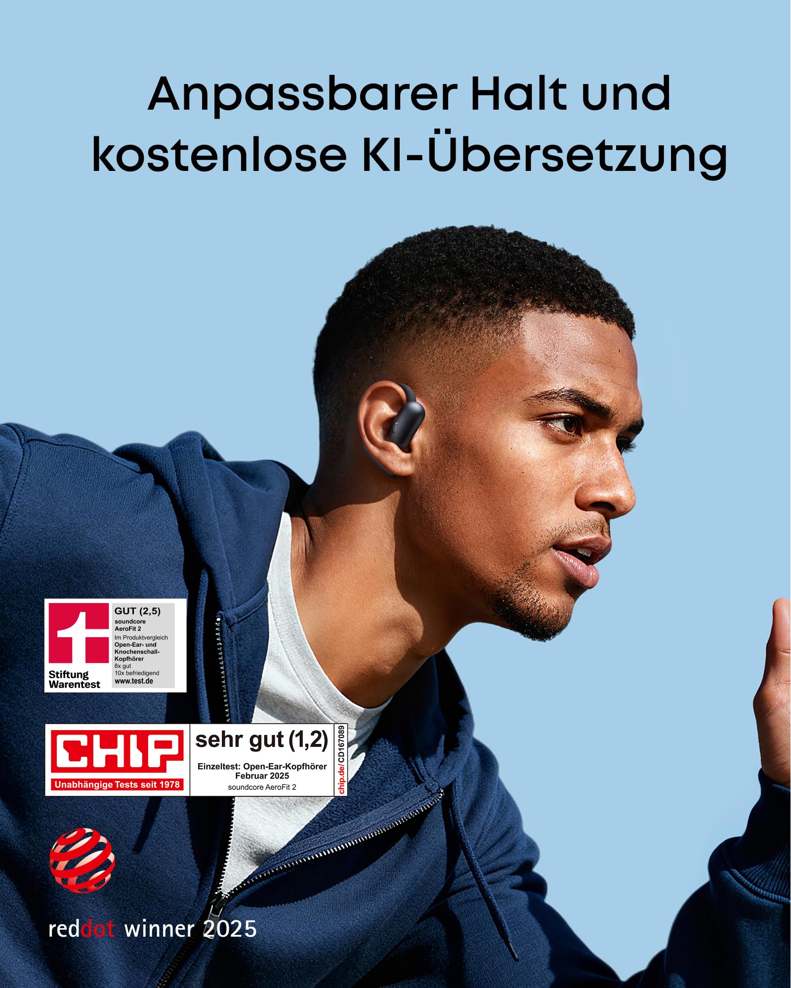soundcore AeroFit 2 by Anker, Open-Ear Kopfhörer, KI-Übersetzung, anpassbare Ohrbügel, Fester Halt, tiefer Bass, Hi-Res Audio, 42h Spielzeit, Bluetooth 5.4, kabellos Laden, IP55, klare Anrufe durch KI
