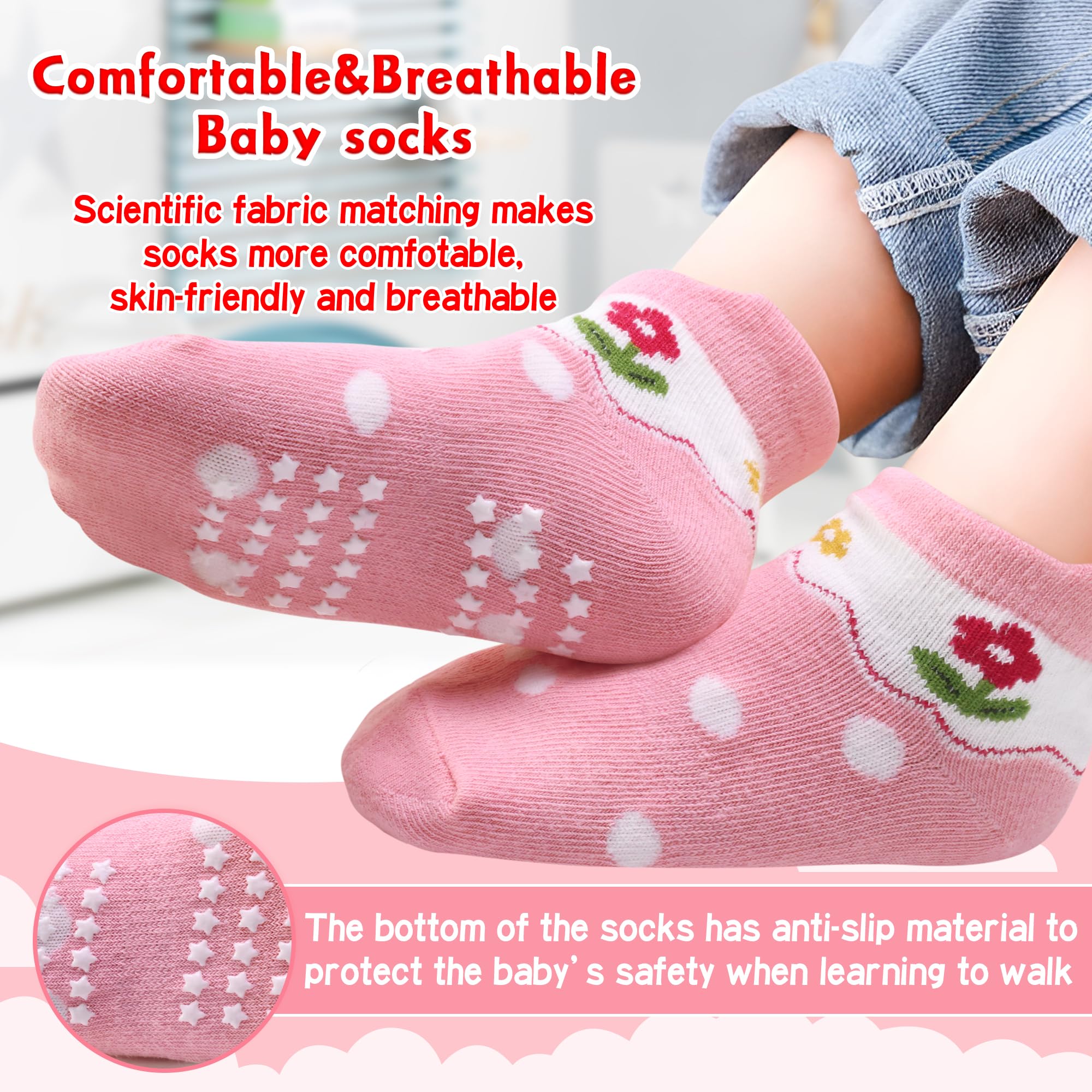 Confezione da 12 calzini da bambino antiscivolo con impugnature 1-7 anni multi colori, regalo per bambini e bambine