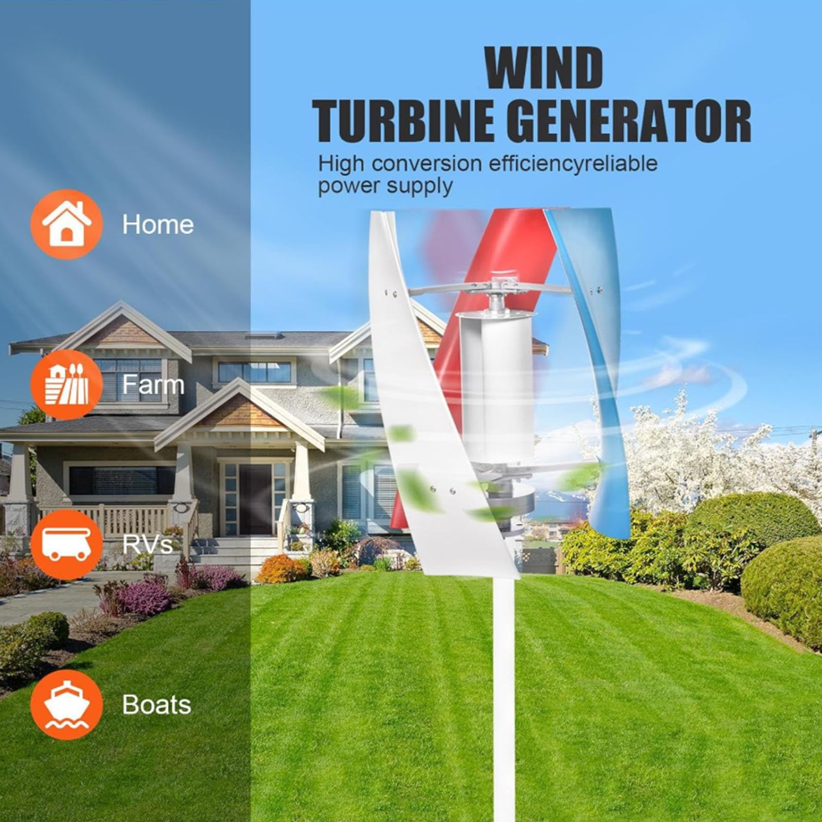 6000W Windturbine Vertikaler Windgenerator Bausatz mit Controller | 12V-220V Windkraftgenerator für Marine, Zuhause, Windmühlengenerator geeignet für hybrides Solar-Wind-System