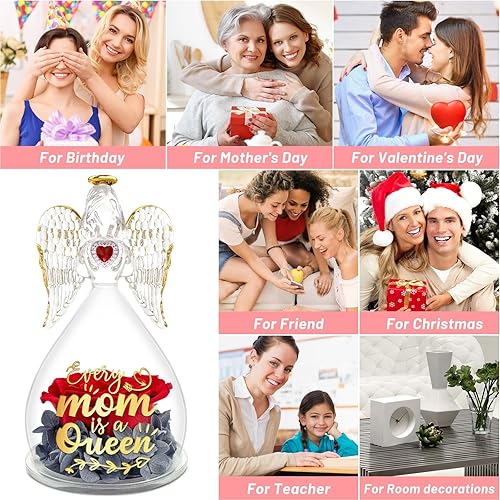 Miniatura 6 de Sunia Flores preservadas, regalos de cumpleaños de rosas para mujeres, figuras de ángel de cristal, regalos para mamá de hija e hijo, regalo de flor
