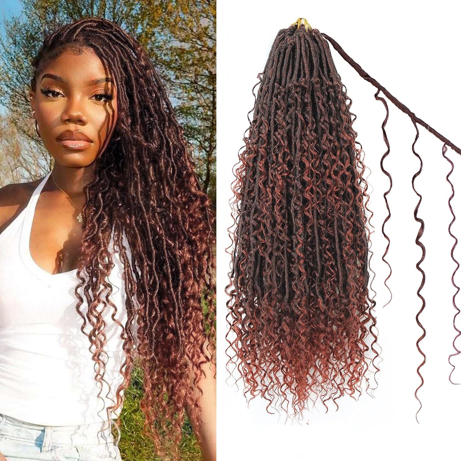 Enbeautiful Boho Faux Locs Crochet Hair 24 Inch 9 Packs Pre-Looped Goddess Locs with Curly Ends