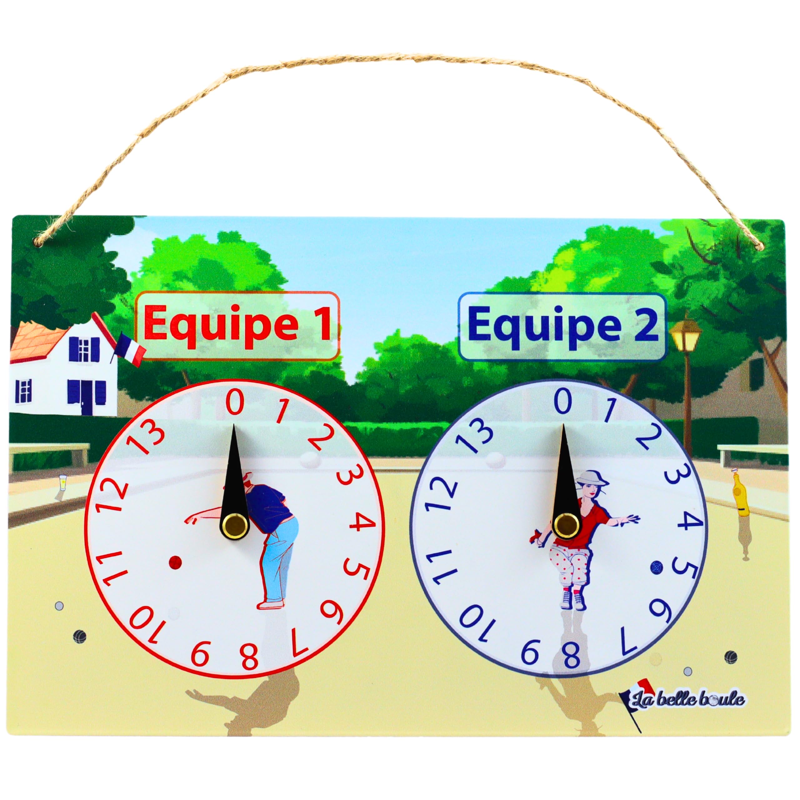 La Belle Boule® | Compteur de Score 30x20cm Pétanque en Étain Vintage | Plaque Métal avec Aiguilles Pivotantes pour 2 Équipes | Accessoire Décoratif Intérieur Extérieur | Compact et Facile à Suspendre
