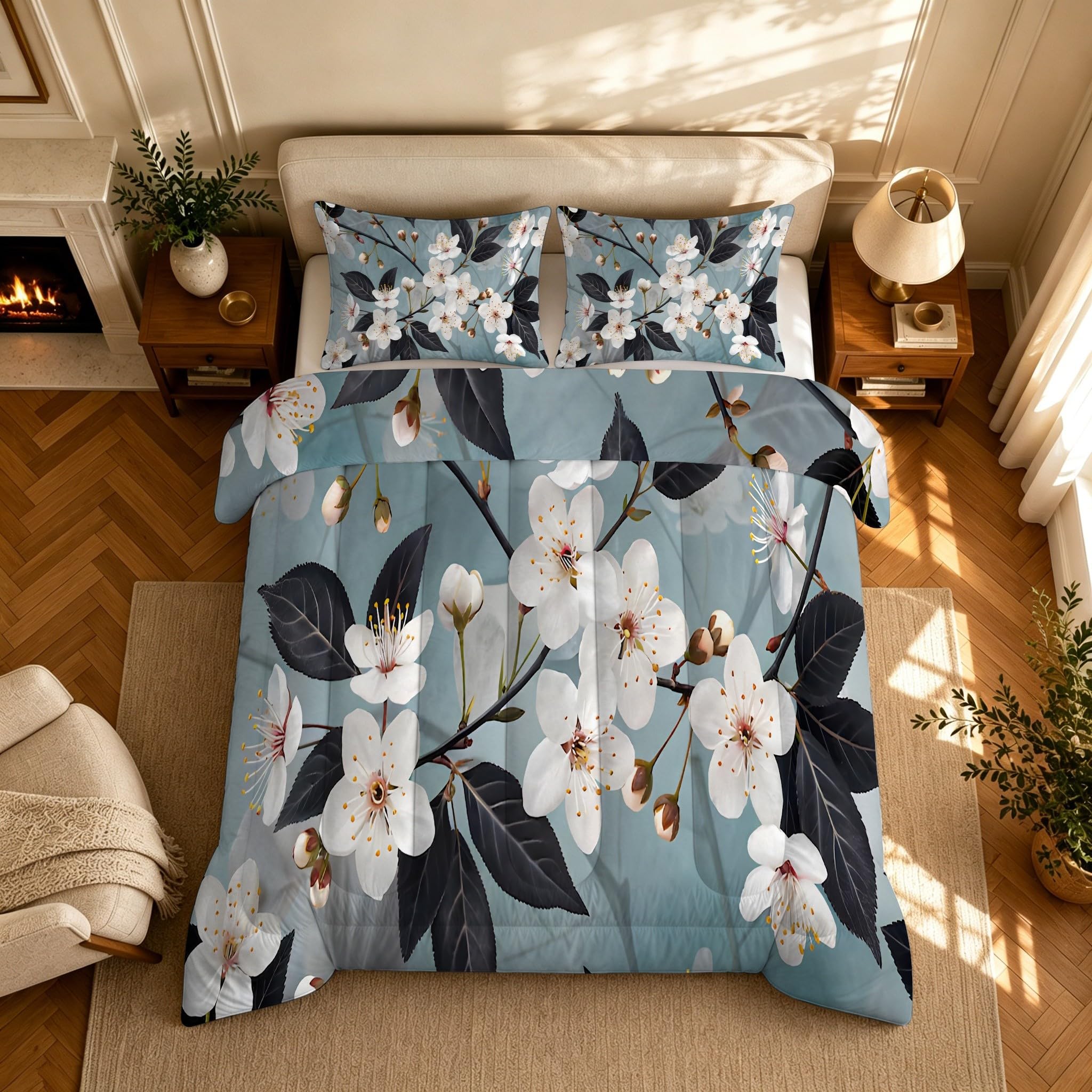 Couette 140x200 Enfant Sans Housse Imprimée Fleurs de Cerisie 4 Saisons