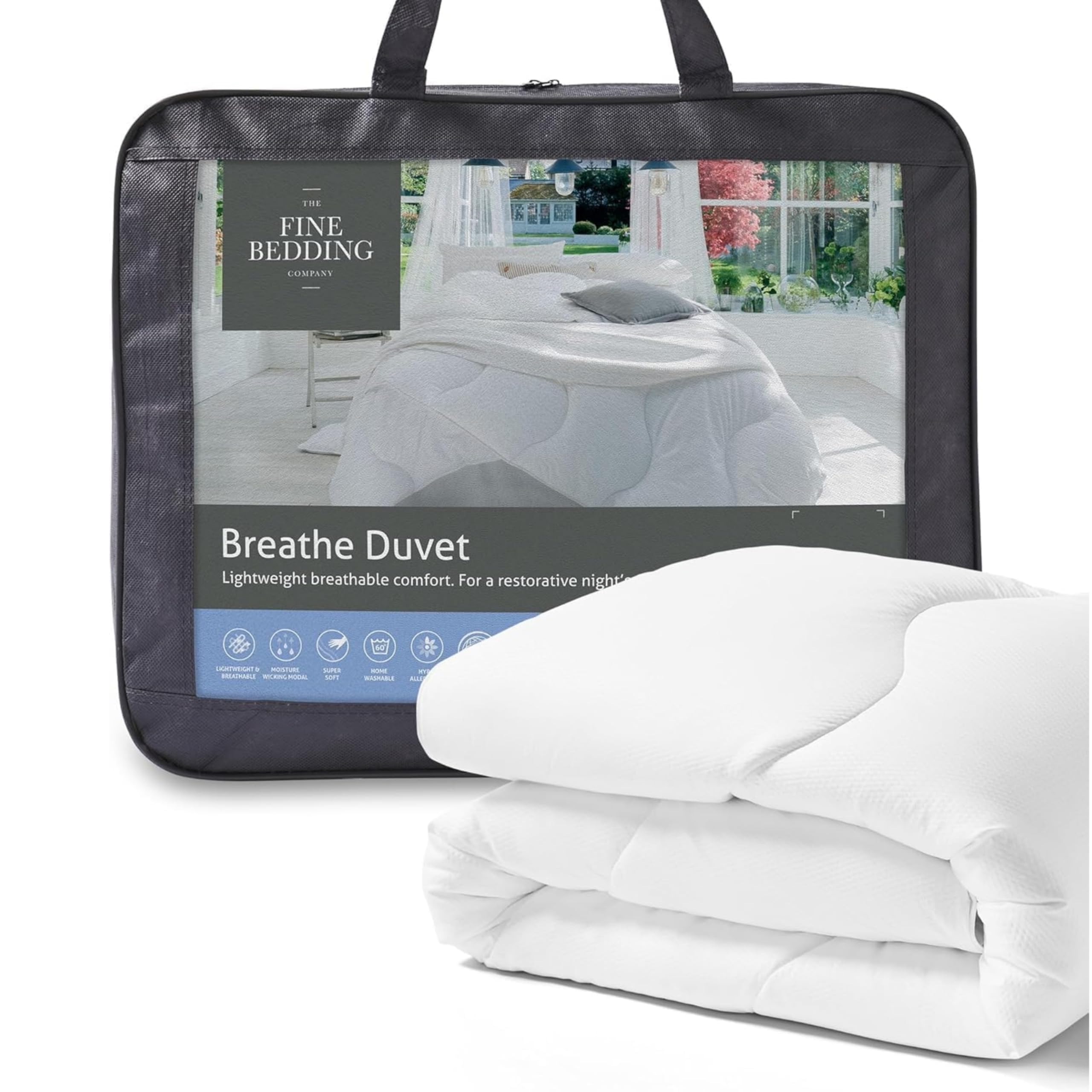 The Fine Bedding Company Breathe Summer Double Duvet – Lightweight Summer Duvet with Recycled Eco Smartfil®, Hypoallergenic and Washable, Hotel Quality Quilt – Double Bed Size