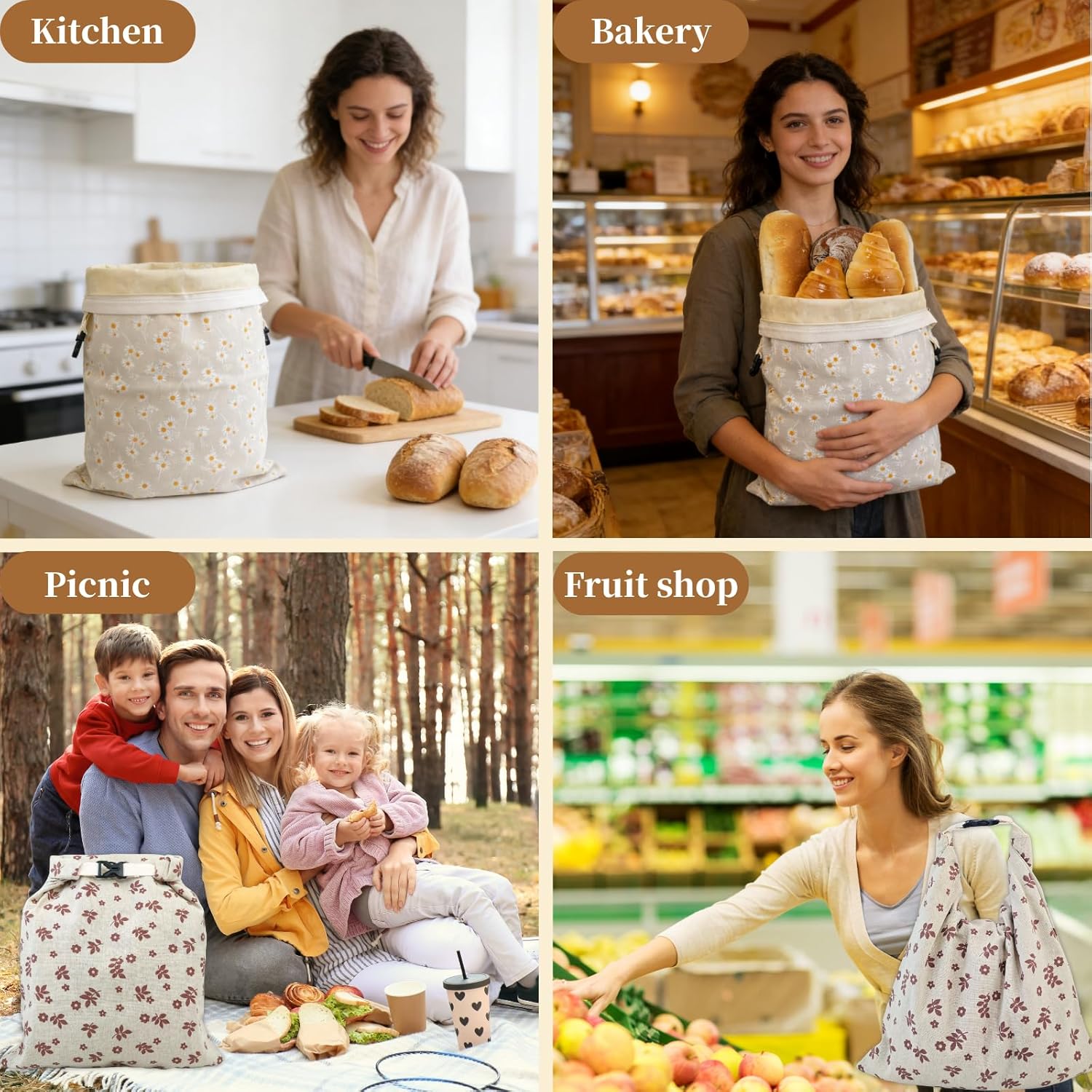 2 Pack Beeswax Bread Bags for Homemade Bread with Zipper, Large 13x17'' Reusable Beeswax Sourdough Bread Storage Bag, Keep Loaves Fresh Longer, Freezer Safe & Airtight, Natural, Zero Waste