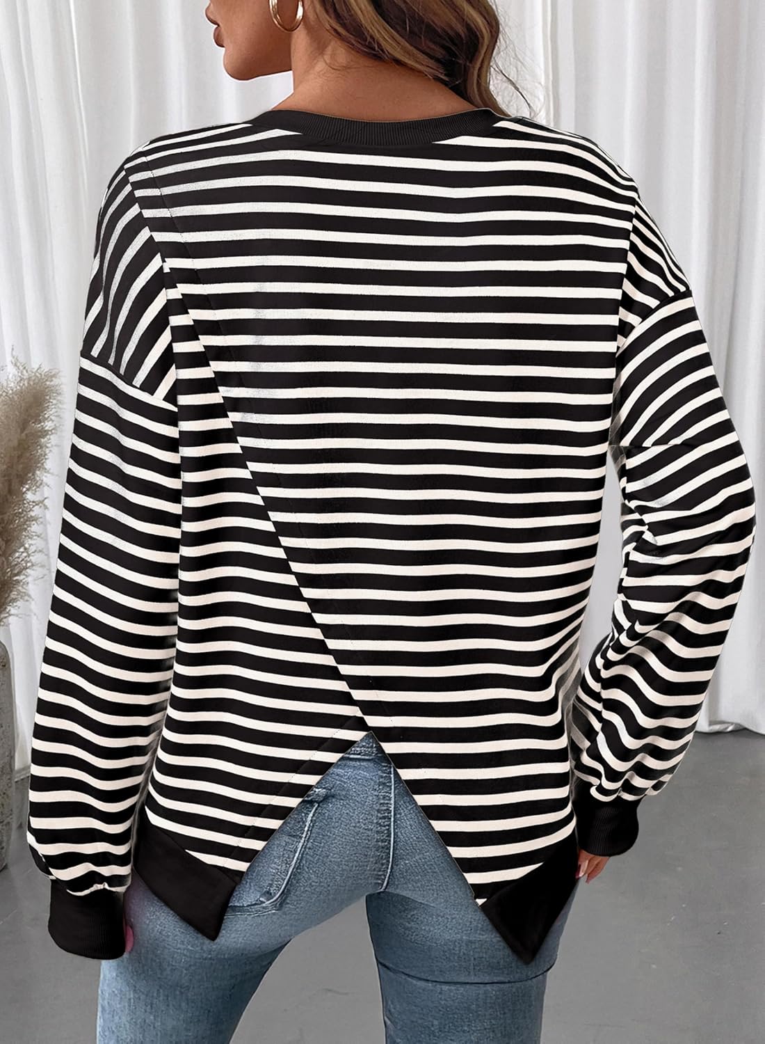 SHEWIN Oversized Sweatshirt for Women Crewneck Striped Shirt Long Sleeve Tops Pullover Womens Fall Fashion 2025 - Image 5