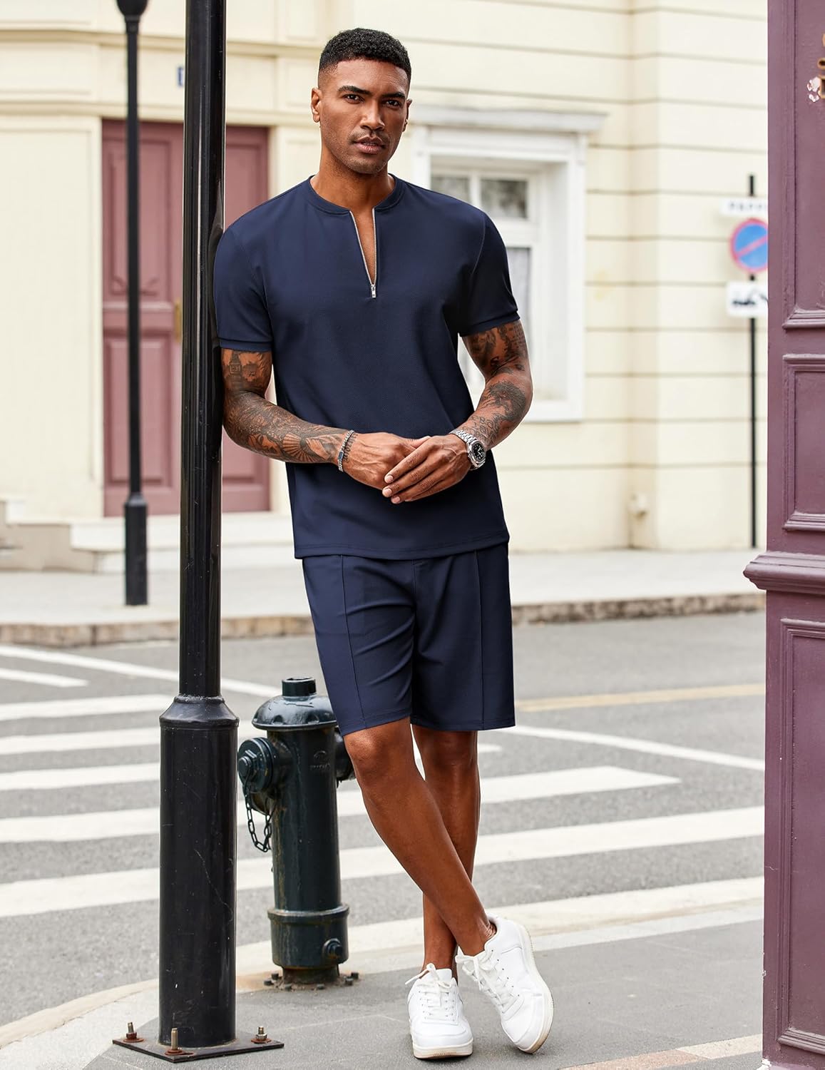 COOFANDY Men's 2 Pieces Outfits Casual Quarter Zip Polo T Shirt and Shorts Set Athletic Jogging Summer Tracksuit - Image 4