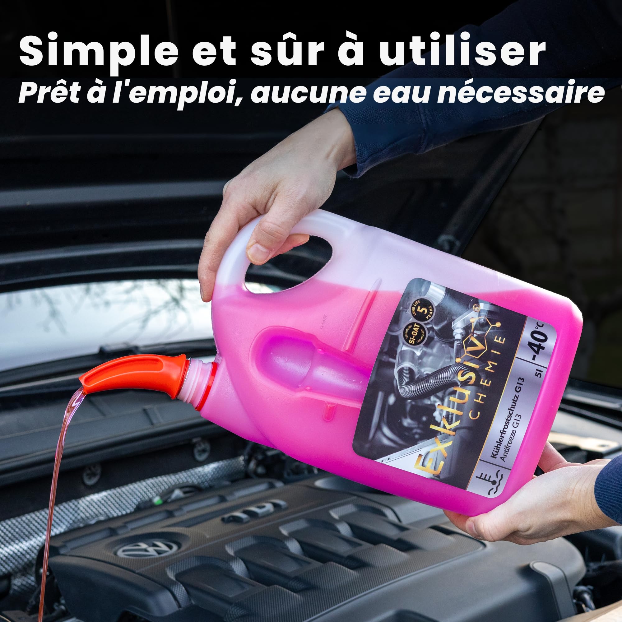 Exklusiv Chemie 5 litres G13 Antigel de radiateur 5 ans | Liquide de refroidissement voiture jusqu'à -40° | G13 Liquide de refroidissement voiture | Prêt à l'emploi