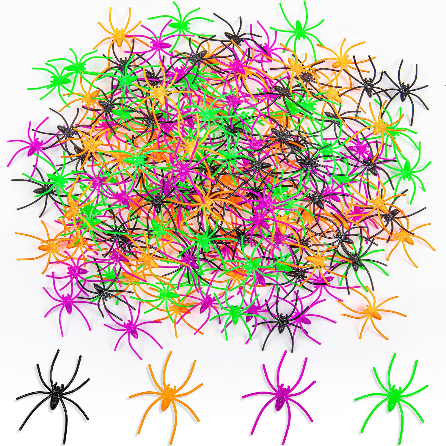 Labeol 160 PCS Fake Spiders, 4 Colors Realistic Plastic Fake Spider Toys, Prank Props Halloween Scary Toys for Party Home Decorations, Halloween Party Favors Supplies