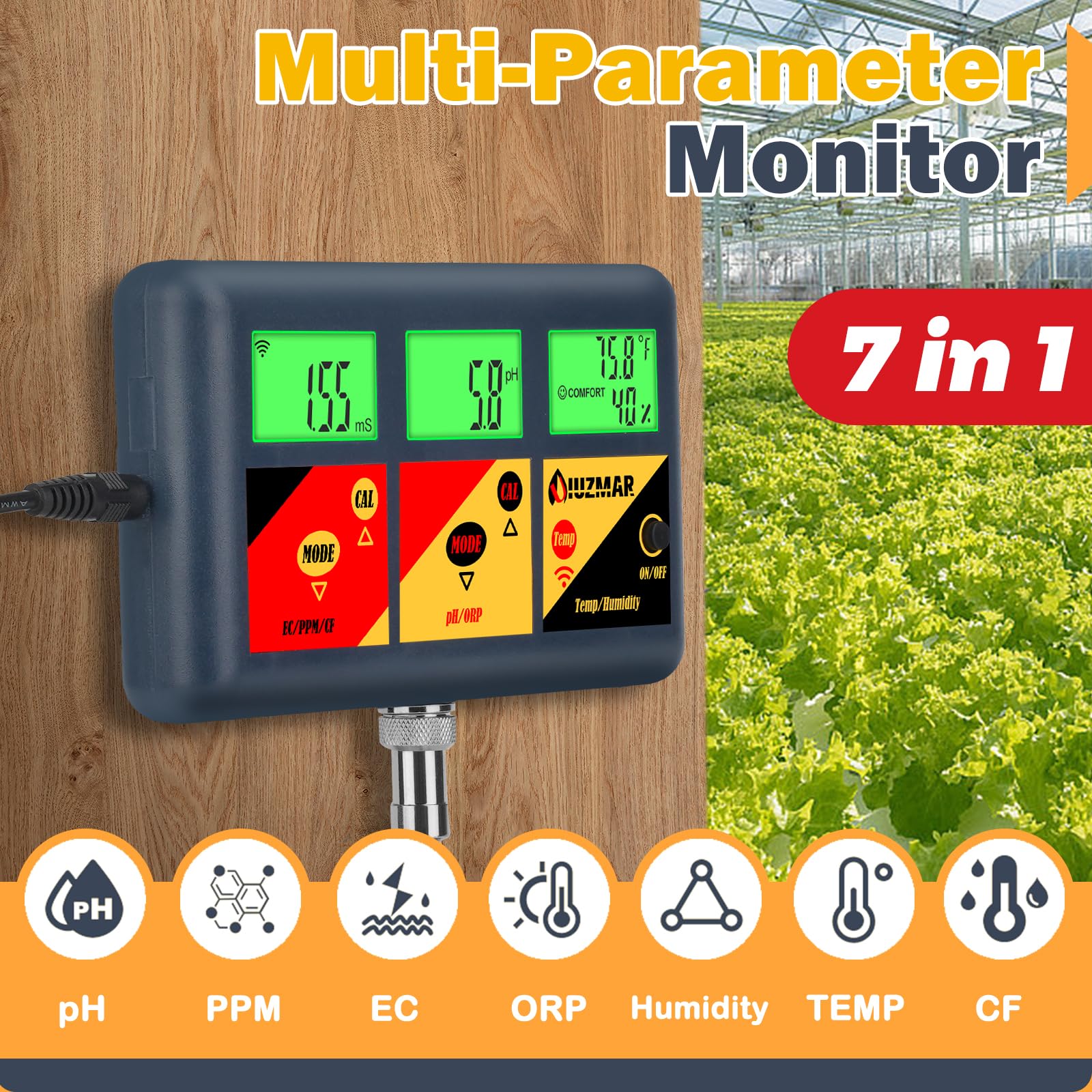 UIUZMAR 7-in-1 pH EC Meter for Hydroponics -2