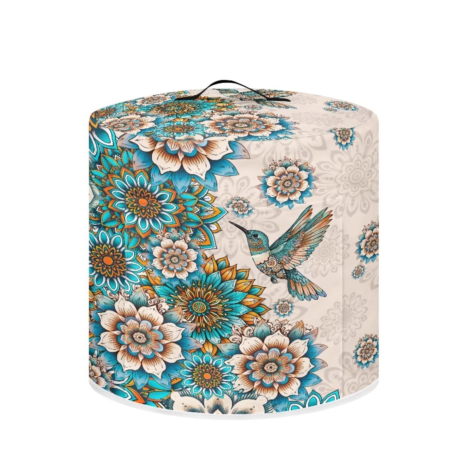 Cozeyat Boho Floral Hummingbrid Air Fryer Cover Dust Cover, Round Protective Cover Bag with 2 Pocket and Handle for Electric Pressure Cooker/rice Cooker