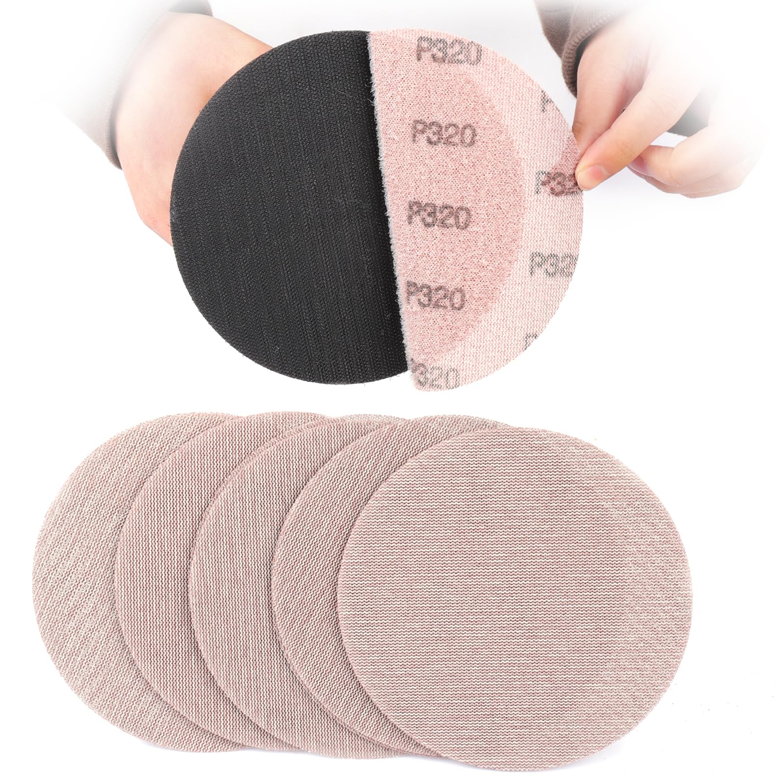 Sruhrak 30 Stück 150mm Schleifgitte Klett, 320 Körnung Schleifnetz Effiziente Staubentfernung Schleifpads für Ttrockenbau Wandschleifer