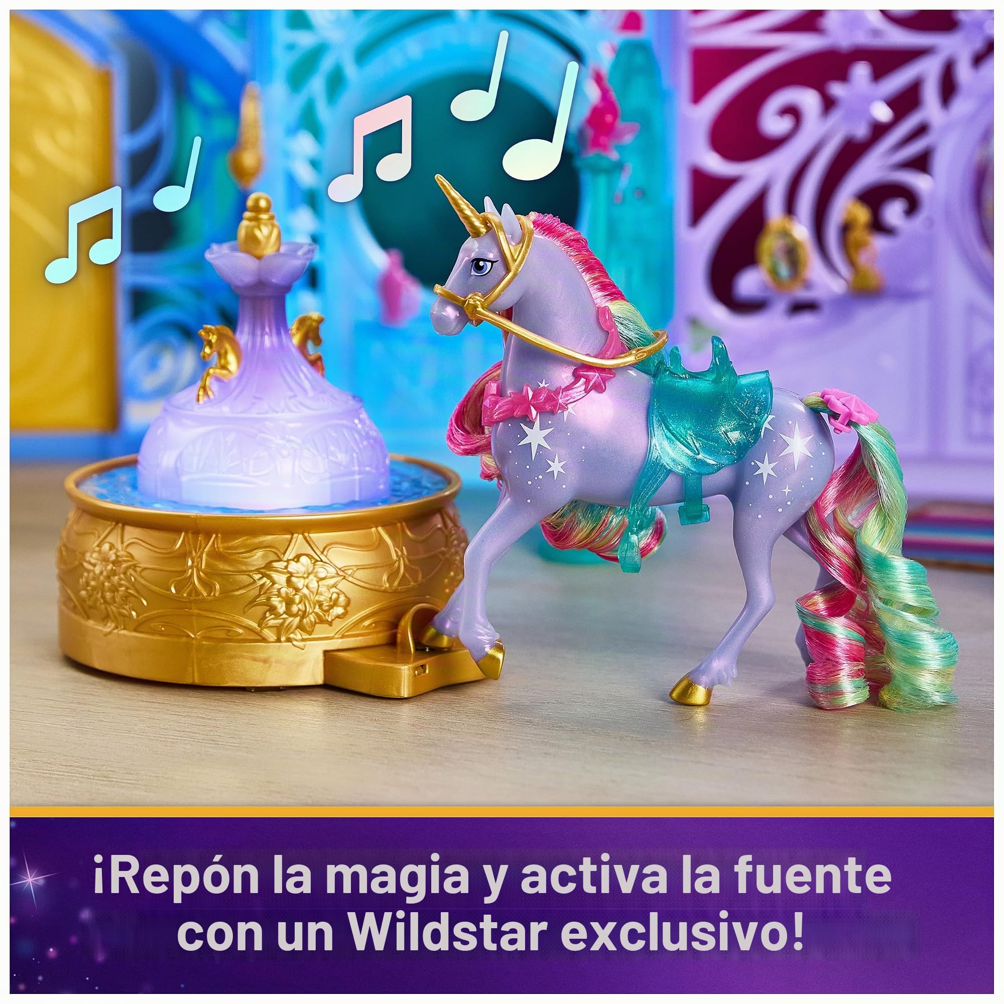Unicorn Academy - Set de Juego Estable de 90 cm, Incluye Fuente con Efectos de luz y Sonido, Unicornio de 12 cm y 24 Accesorios, Juego Original de la Popular Serie Netflix, para niños a Partir de 4