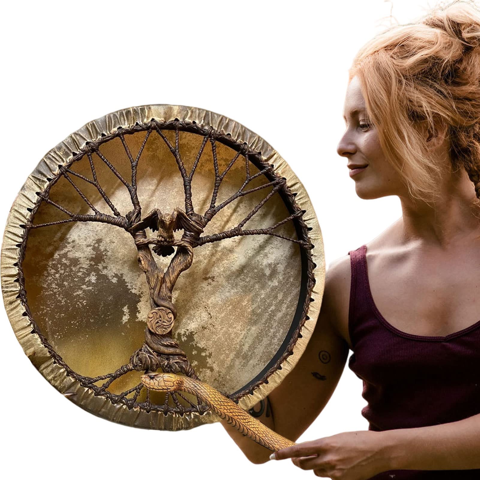 Shaman Drum | Premium Shaman Drum Tree-of-Life Siberian Drum, Handmade Shamanic Drum with Drum Stick, Sound Healing Adult Drum Reflection and Meditation