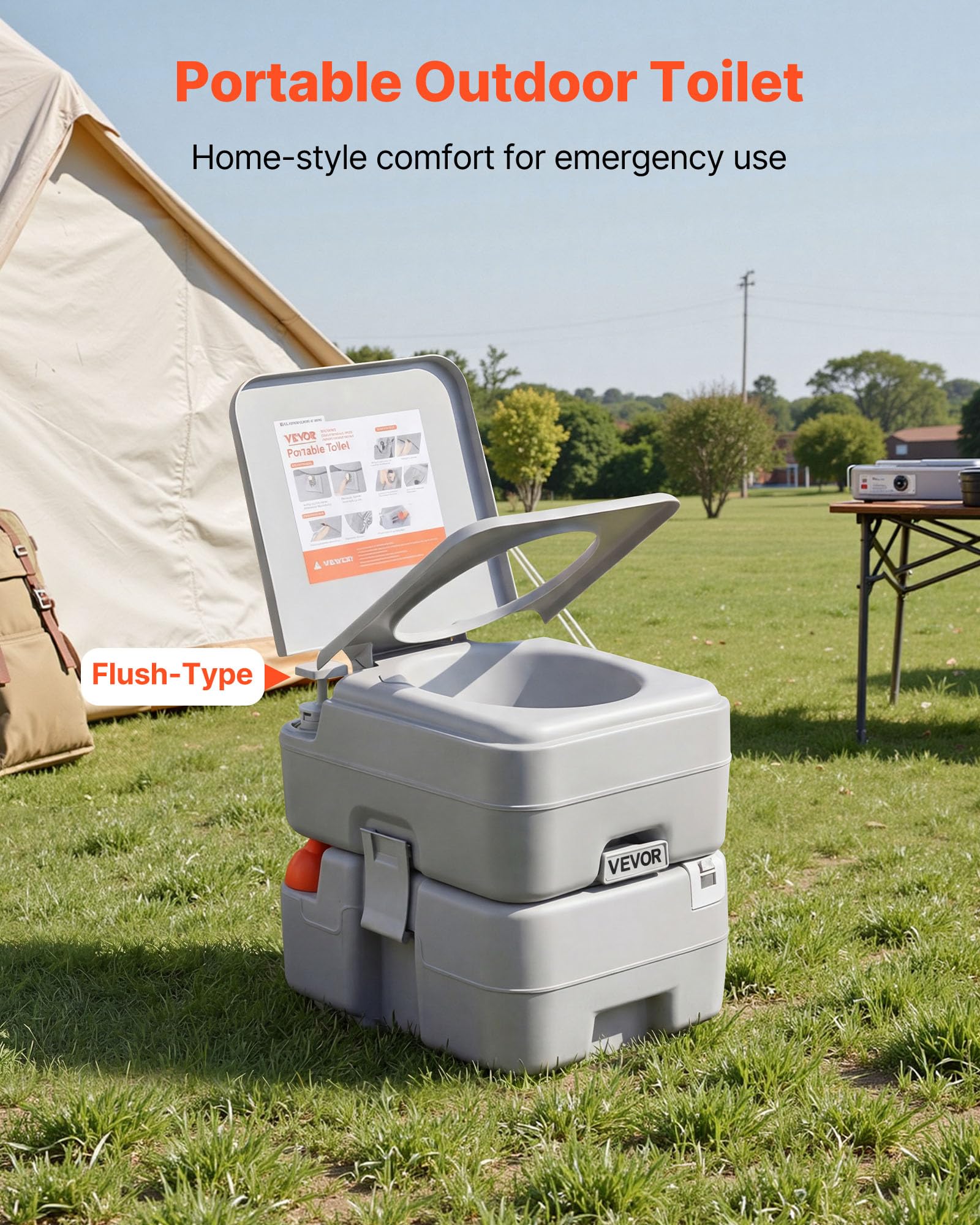 VEVOR Inodoro Portátil con Descarga de Agua con Tanque de Desechos de 20 L, Aprox. 120 Descargas, Inodoro Portátil para Camping Carga de 150 kg para Uso Doméstico, Viaje en Autocaravana, Senderismo