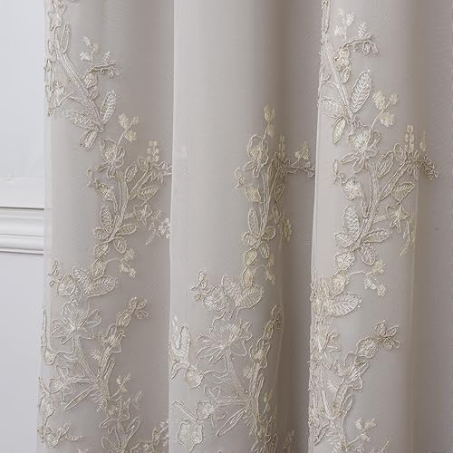 Miniatura 4 de GYROHOME Cortinas de doble capa con tul blanco bordado traslúcido, mezcla y combina cortinas de oscurecimiento de la habitación, cortinas con
