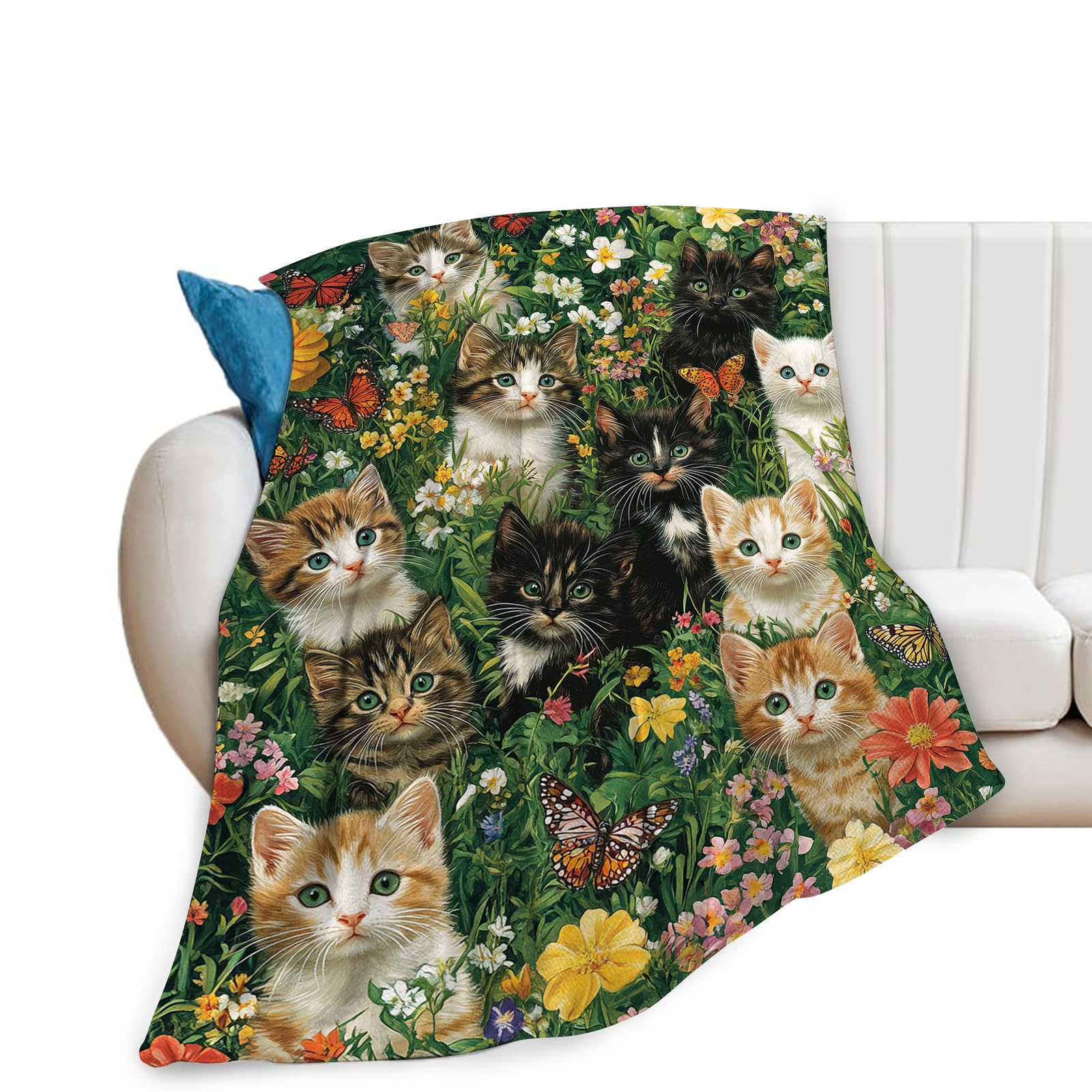 Tijuboni Women's Flower Cats Cat Throw Blanket Ultra Soft Cozy Deer Blanket Fleece Fuzzy Plush Cat Lovers Decor Gifts For Girls Adults Couch Sofa 50"X40"