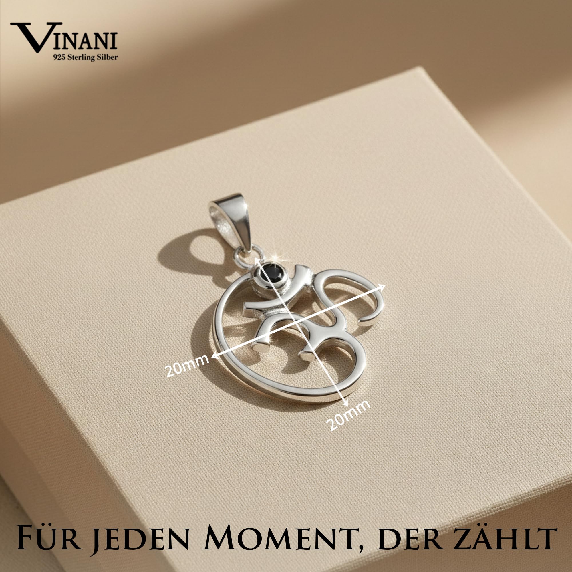 Vinani Anhänger OM Symbol Zirkonia schwarz Sterling Silber 925 AOM-EZ | OM-Symbol mit schwarzem Zirkonia für Ketten bis 3,5 mm, nickelfrei, antiallergisch und anlaufgeschützt.