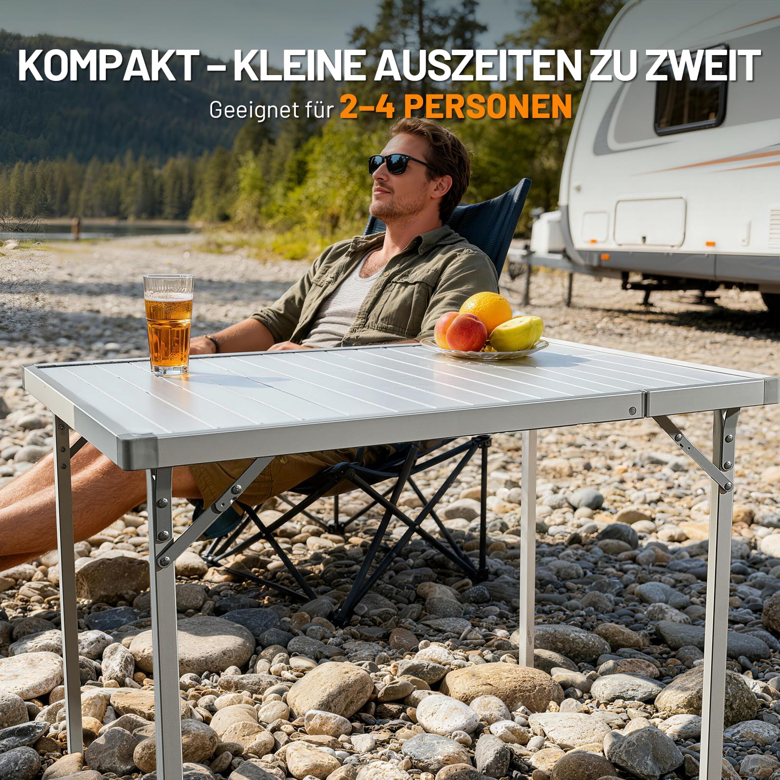 TIMBER RIDGE Campingtisch Klappbar Gartentisch Ausziehbar für 4-6 Personen | 94/130x70 cm Aluminium Klapptisch Höhenverstellbar Camping Falttisch mit Tragetasche für Picknick Camping Garten Outdoor