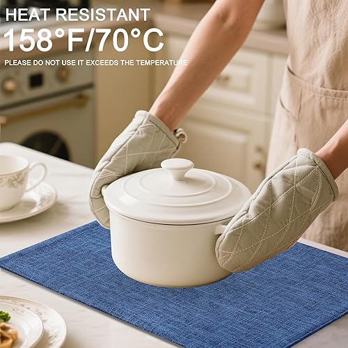 Miniatura 3 de Homaxy Juego de 4 manteles individuales de lino y algodón para mesa de comedor, resistentes al calor, lavables, fáciles de limpiar, 13 x 19