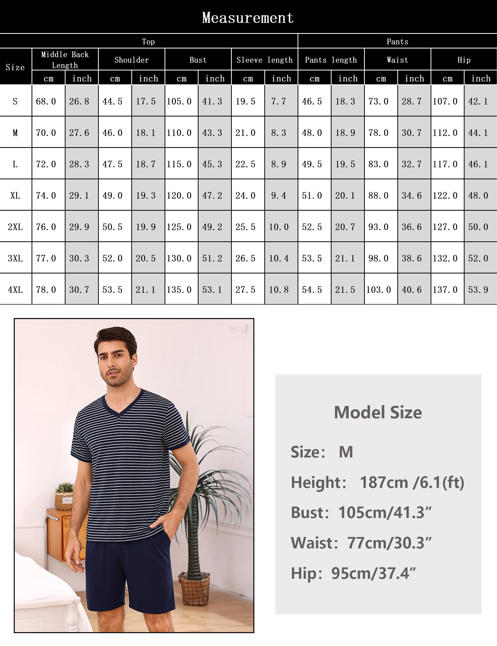 Bresdk Pijama Hombre Verano Algodón Corta Conjunto de Raya Camiseta Manga Corta