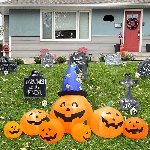 Miniatura 7 de Evoio Calabazas inflables de Halloween de 8 pies para decoración al aire libre, calabazas inflables de patio y sombrero de bruja con luces LED