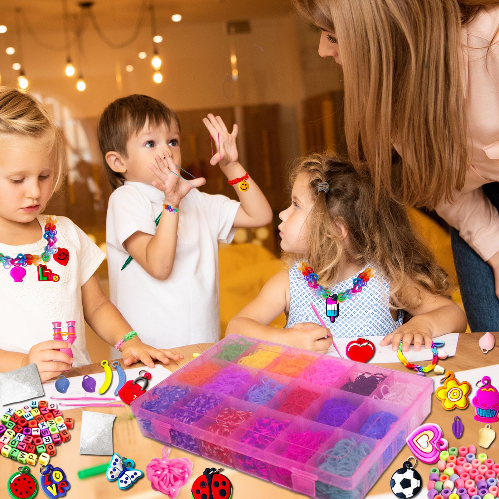 Kit De Fabrication De Bracelets D'amitié - 3000 élastiques, 38 Couleurs, Avec Clips, Perles, Lettres, Idéal Pour Enfants DIY - 2