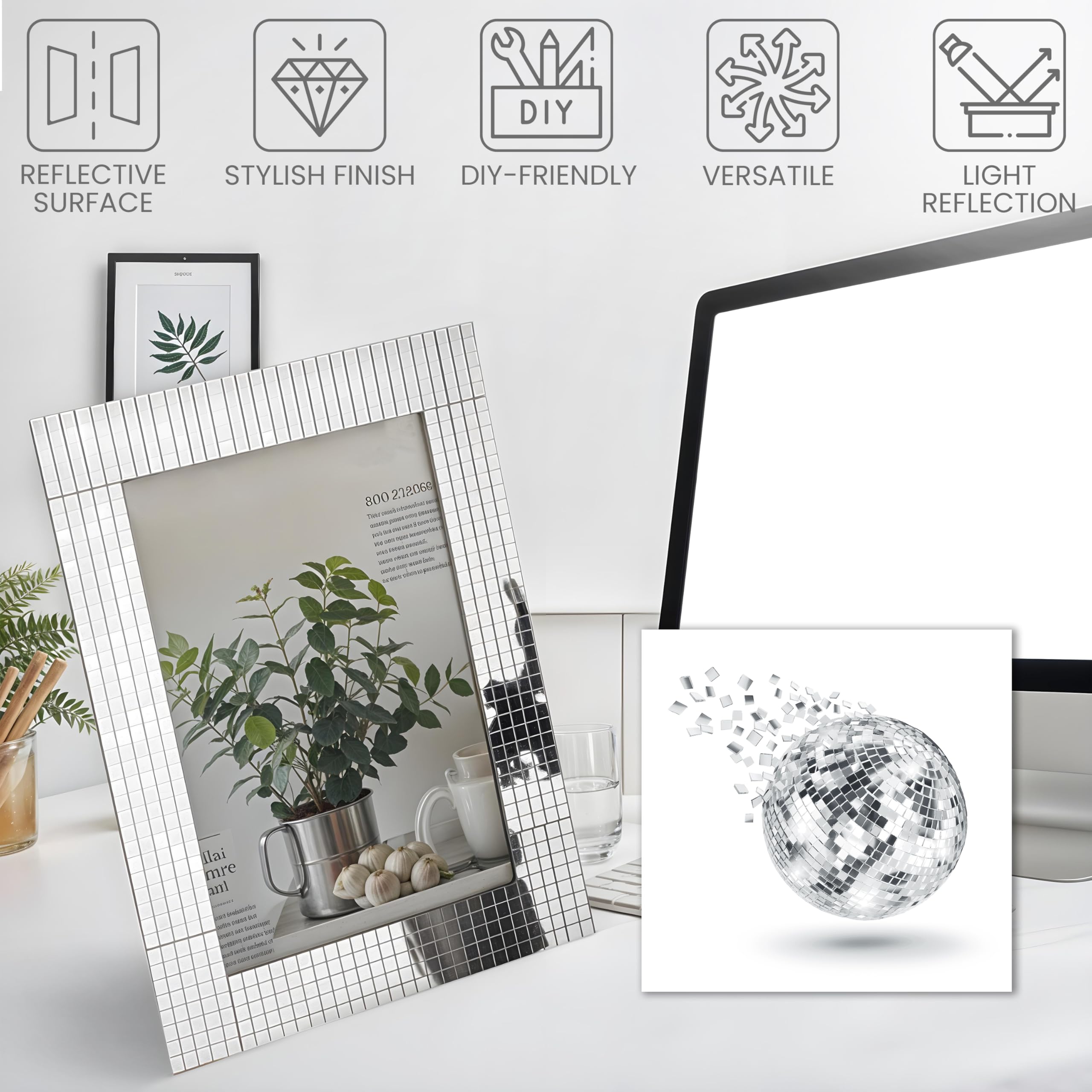 Changyeah 3200 Mini Specchi Autoadesivi 5x5 Mm - Per Mosaici Fai Da Te, Decorazioni Pareti E Feste - Foto 8