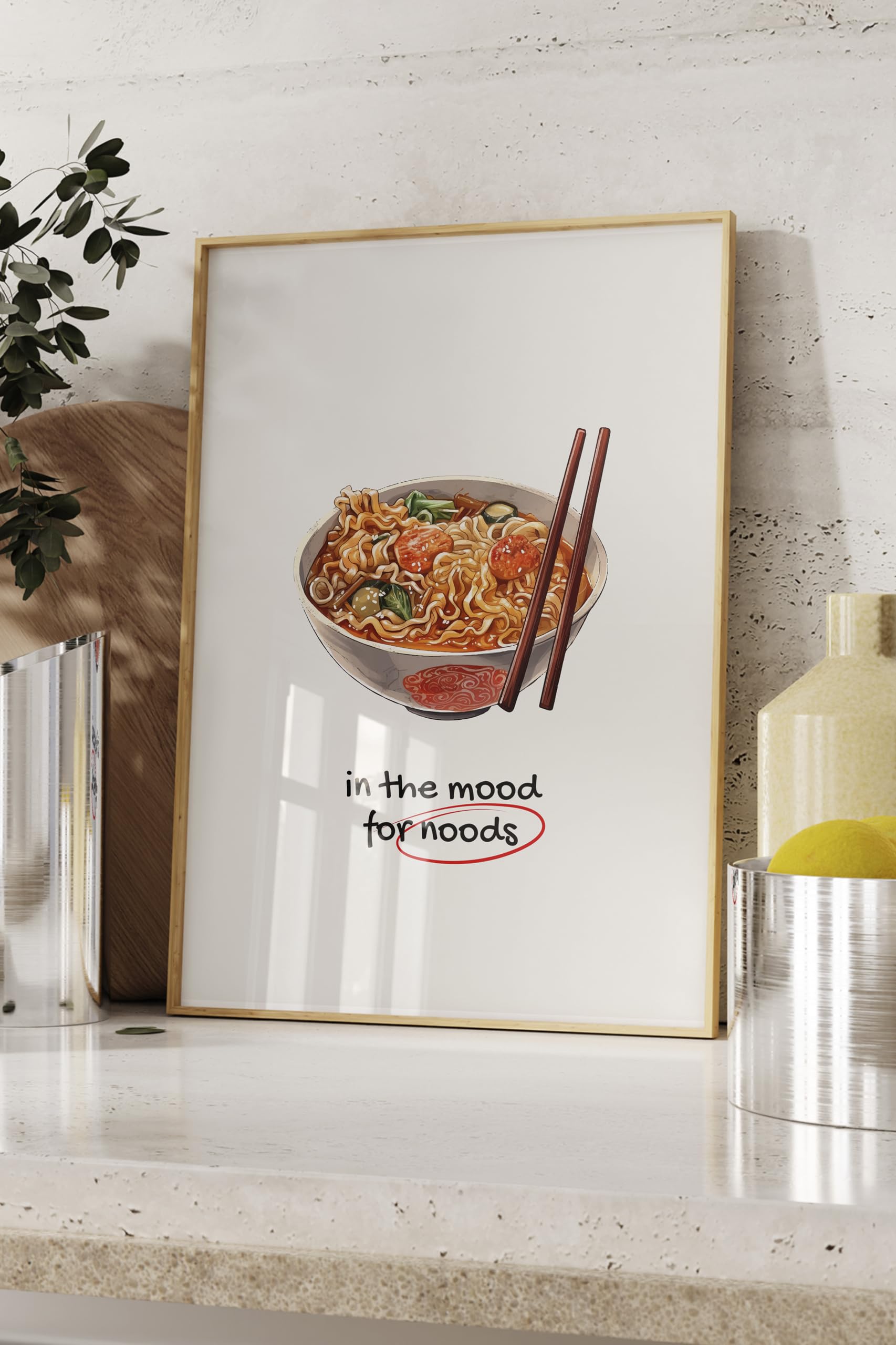 Zestia Ahşap Çerçeveli Tablo, Ramen Kasesi, Mutfak Dekoru, Eğlenceli Tipografi Poster No: 106637 30 x 40