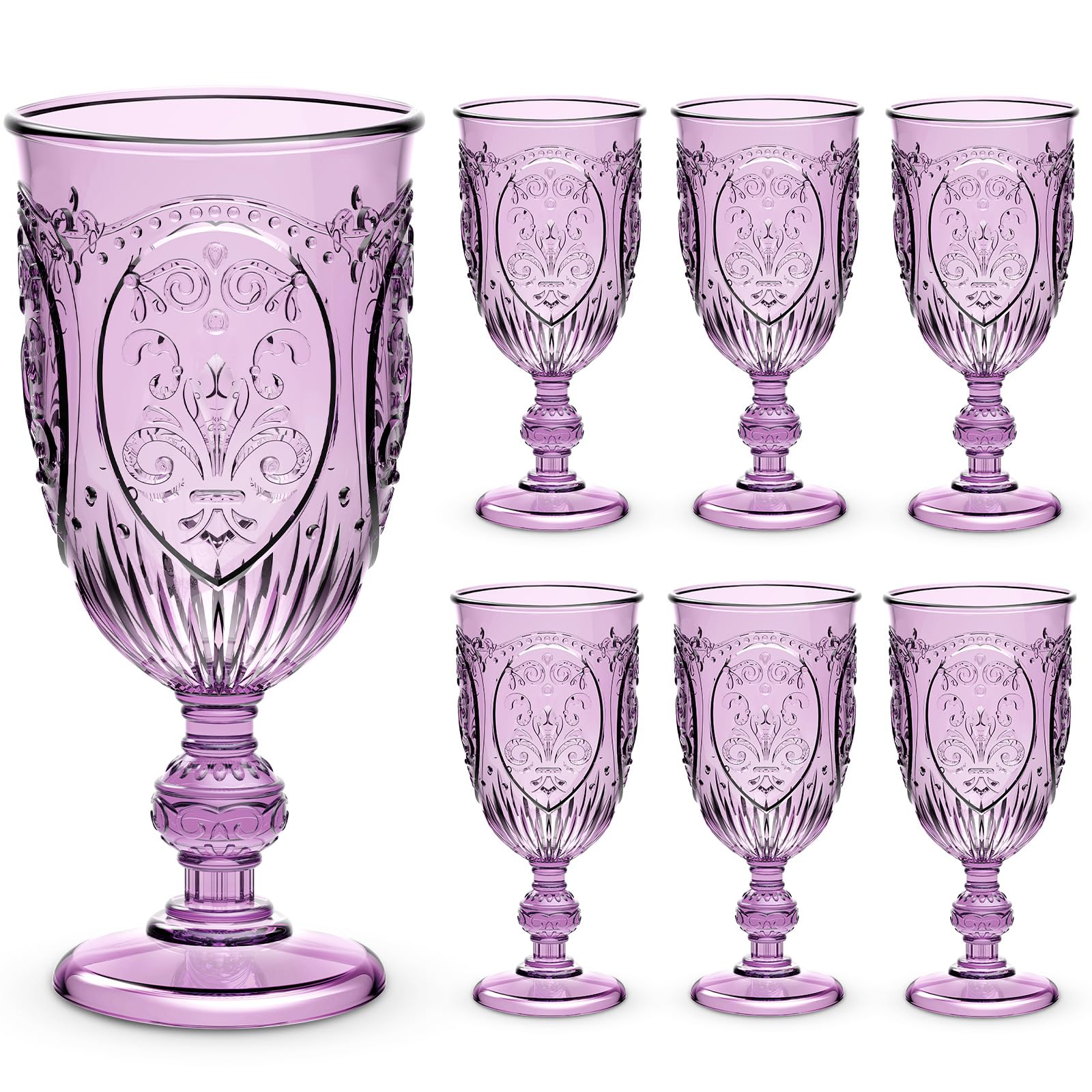 Wiwiqing 6 Pcs Plastic Wine Glasses Vintage Goblets,Purple