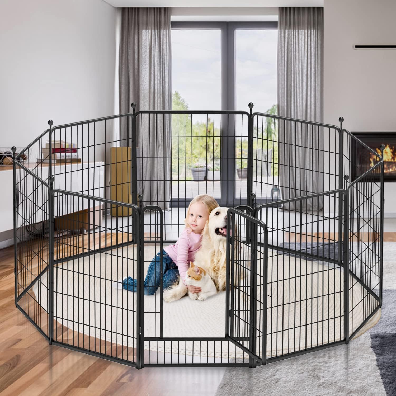Dog Playpen Puppy Playpen Indoor Dog Pen Dog Fences, 40" Pet Pen 10 Metal Fence