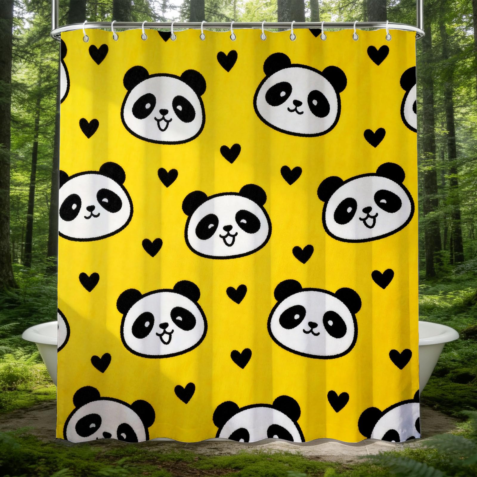 Hongduo 3D Panda Shower Curtain for Stalls Bathtubs Cute Lovely Bathroom Decor Shower Curtain Set Polyester Fabric Waterproof 180x180cm/71X71 Inch with Hooks