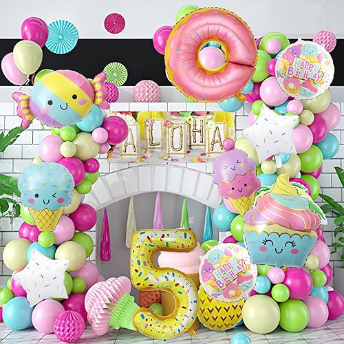 Miniatura 5 de 10 globos de helado, dona de helado, caramelo, número de cumpleaños, globo de papel de aluminio de mylar, tema de helado, suministros de fiesta de 5