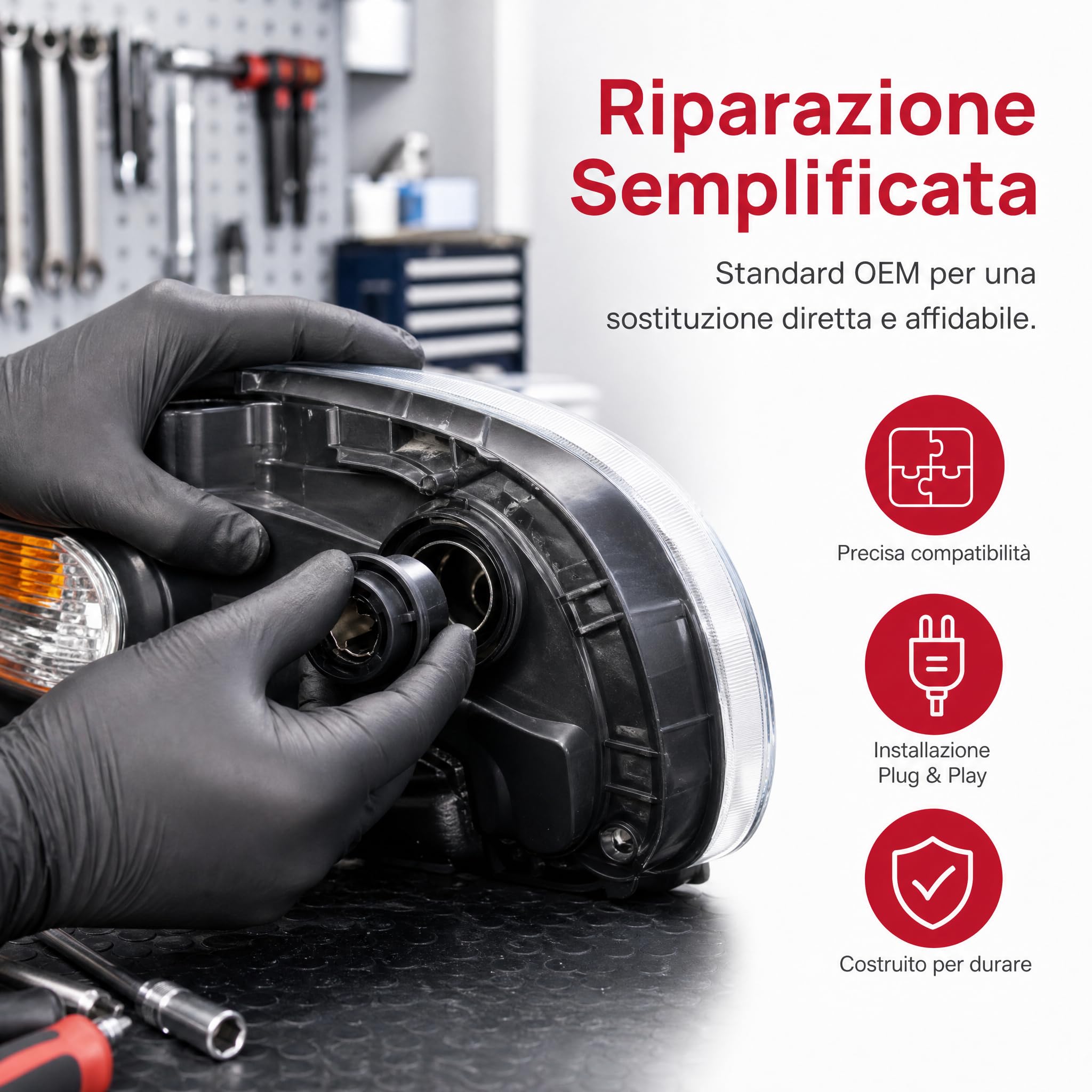 Portalampada per Luci Diurne, Sostituisce 6000630175 68285062AA, Presa Lampadina per Fiat Panda con Guarnizione (Nero)