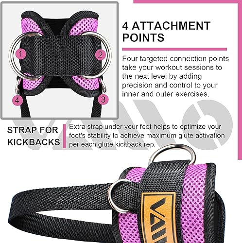 Miniatura 3 de VAIIO Correas de tobillo para máquinas de cable, neopreno ajustable y cómodo, refuerzan el doble anillo en D, puños de tobillo de alta calidad para