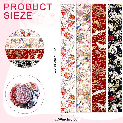 Miniatura 2 de Peryiter 40 Pcs Japanese Jelly Fabric Strips for Quilting, Cotton Jelly Fabric Rolls 39.37 x 2.56 Inch, Different Asian Patterns Patchwork Craft