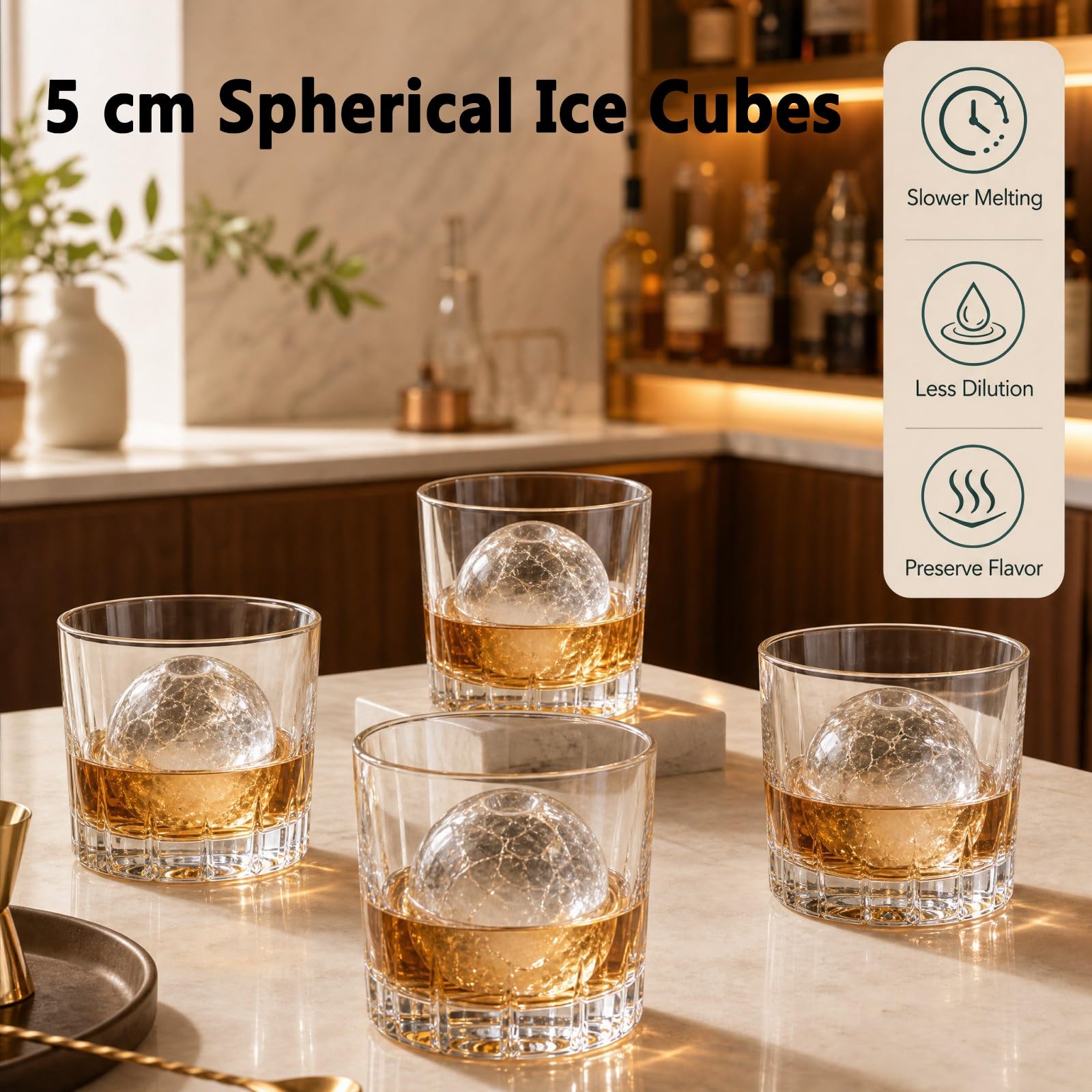 Lifezeal - Máquina de hielo esférica (4 unidades, sin fisura), 38-39 min, 38