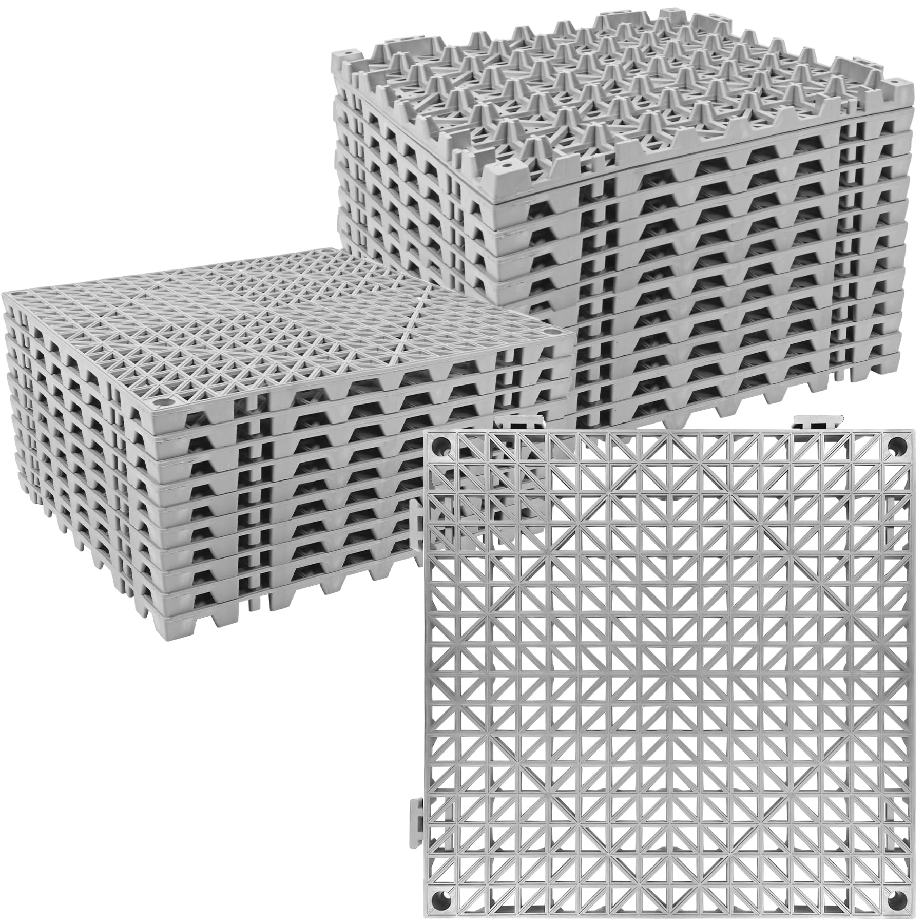 ToLanbbt Modular Interlocking Cushion 24P 11.8" x 11.8" Interlocking Rubber Floor Drain Holes Non-Slip Splicing Drainage Mats for Deck, Shower, Kitchen, Drain Pool, Sauna Bath, Indoor Outdoor (Grey)
