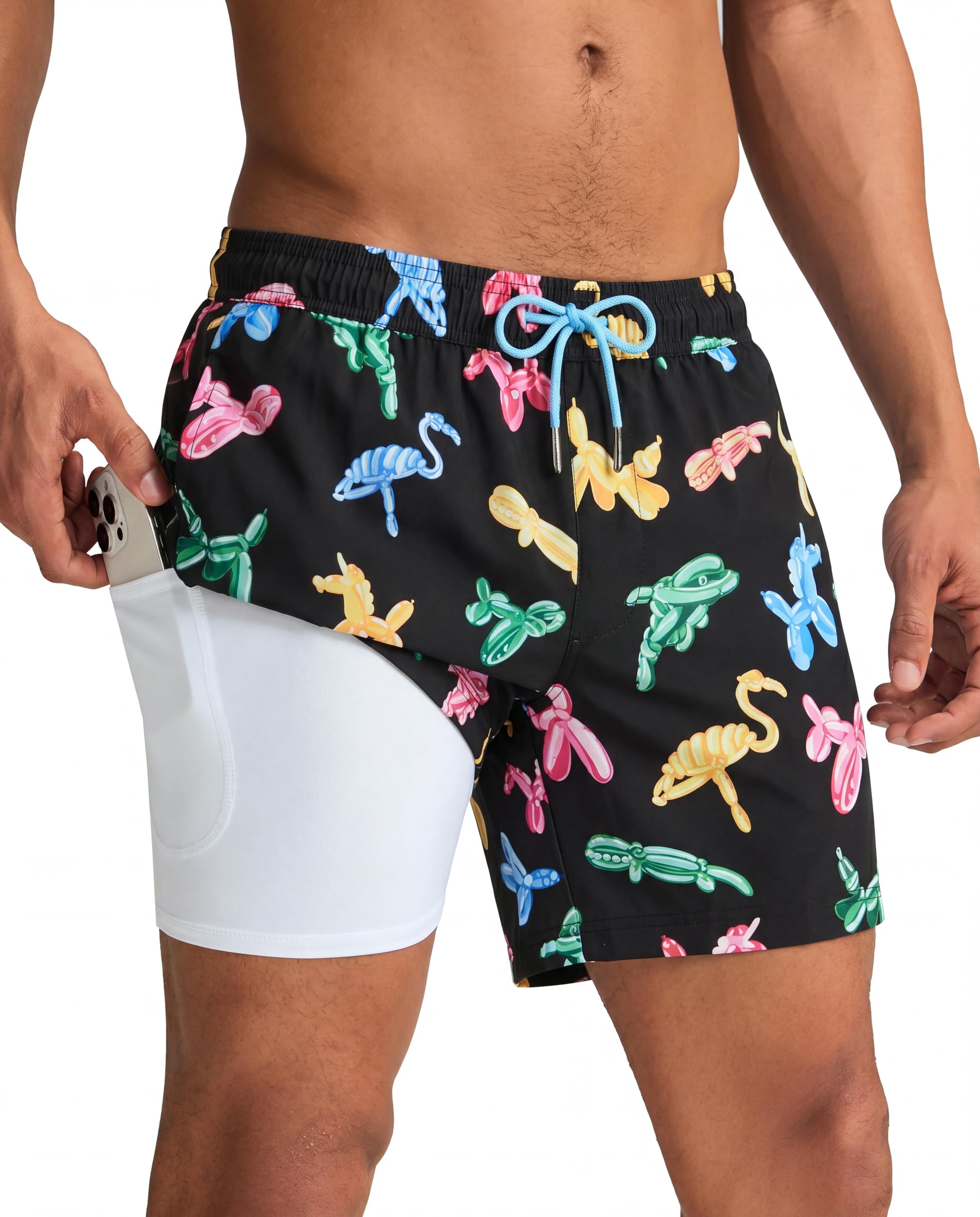 maamgic Mens Swim Trunks with Compression Liner 5 Inch Quick Dry for Beach