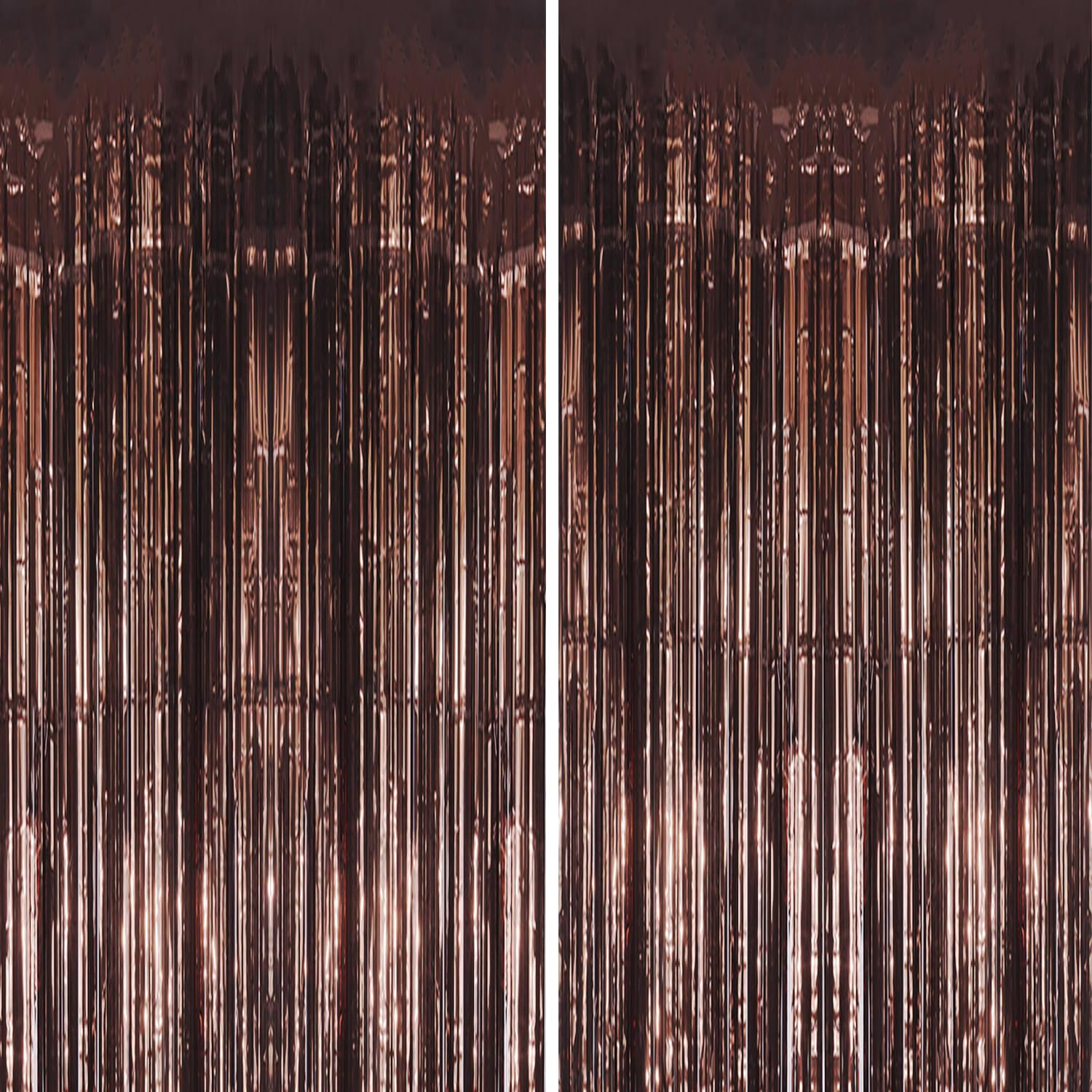 DECOCKRAT 2 Pack Foil Fringe Backdrop - Brown Shiny Tinsel Curtains for Party Decoration/Photo Booth Props - 3.3x6.6 FT Metallic Foil Backdrop for Birthday, Wedding, Graduation, Christmas.