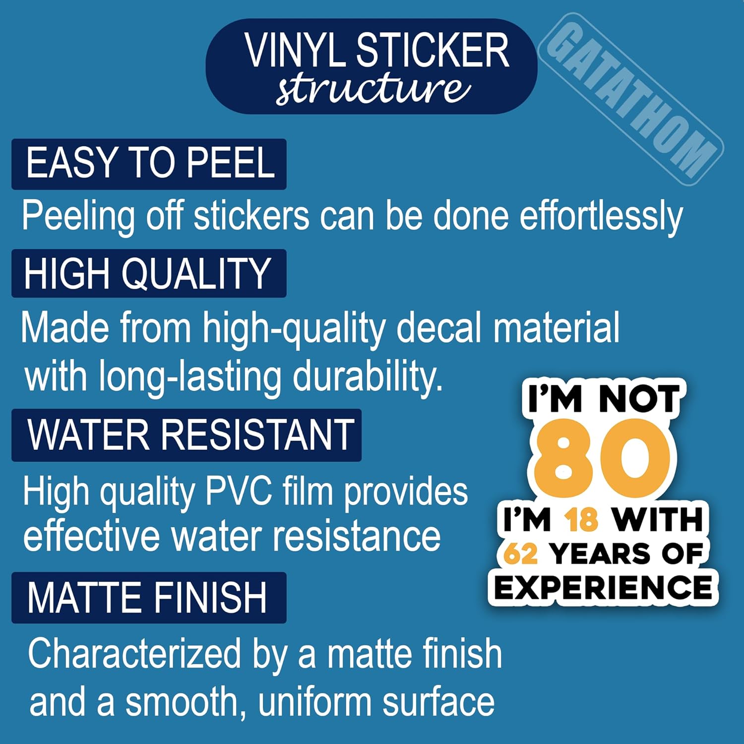 (3PCS) I'm Not 80 I'm 18 with 62 Years of Expericence Sticker – Funny 80th Birthday | Waterproof Vinyl Decal for Scrapbooking, Party Decor, Water Bottles, Laptops | 3" - Image 6
