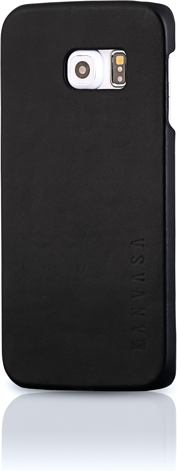 Samsung Galaxy S6 Edge Leather Case Back Cover Black - KANVASA One Case for Samsung Galaxy S6 Edge - Luxury Pouch Made from Real Genuine Leather - Optimal Protection & Premium Leather - Ultra Thin