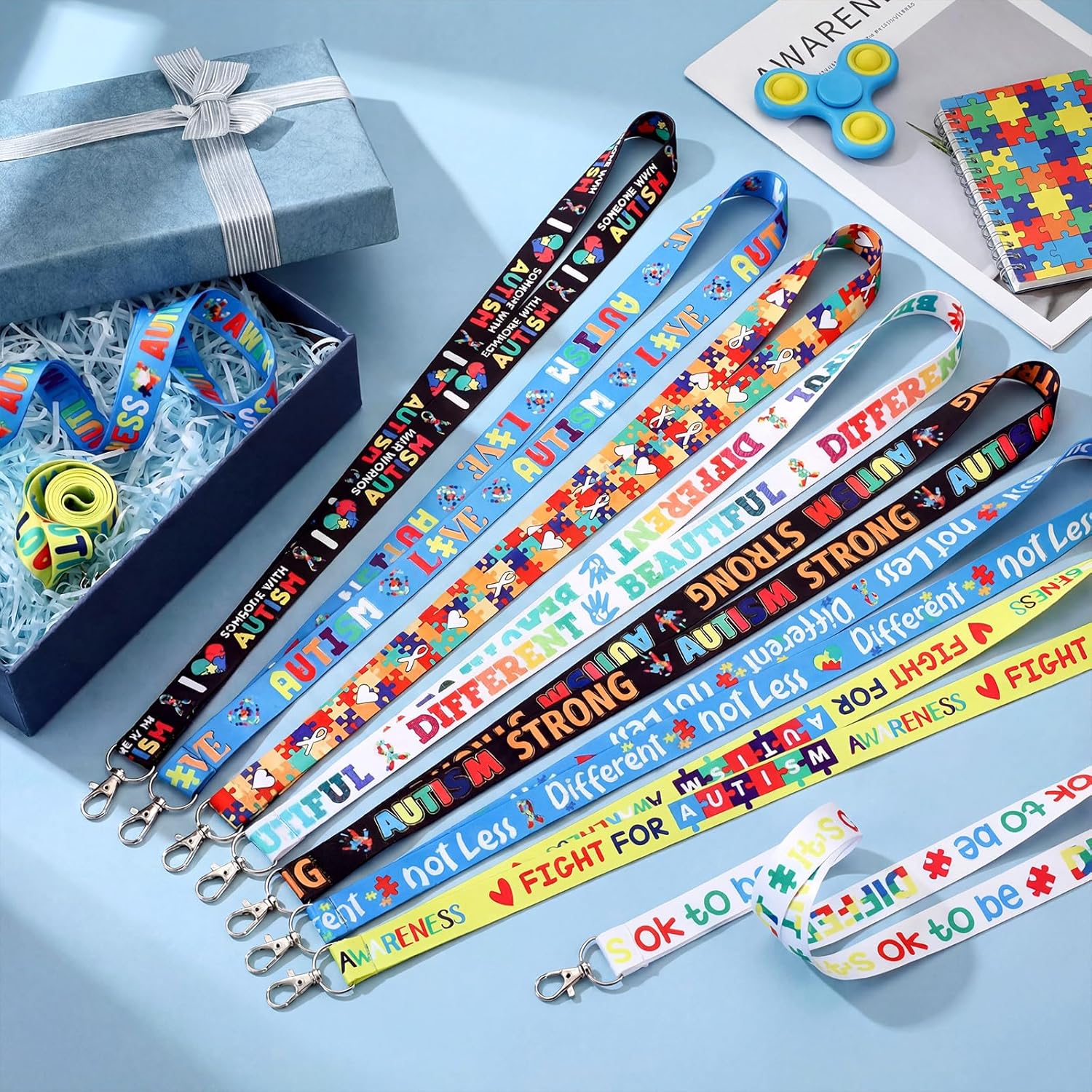 90 Pcs Autism Awareness Lanyard Inspirational Colorful Autism Puzzle Printed Lanyard for Asperger's Special Education Supplies Charity Events Gifts