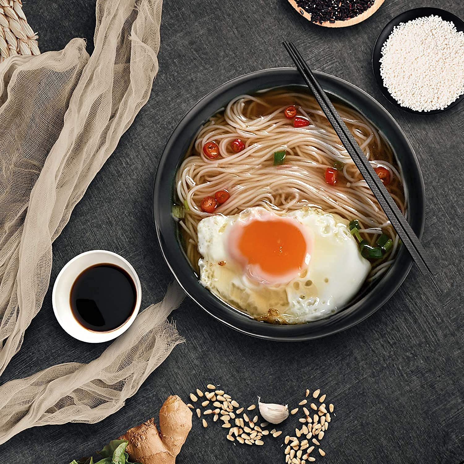 2 Cuencos Japoneses para Ramen, Cuenco De Sopa De Plástico Ecológico De Melamina, Adecuado para Fideos Udon, Fideos Soba, Ramen, Fideos Asiáticos, con Cuchara