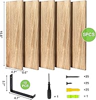 Vista 4 de Fixwal Juego de 5 estantes flotantes de 4.7 pulgadas de ancho, estantes de pared de madera rústica para dormitorio, sala de estar, cocina, baño