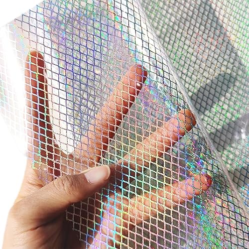 Miniatura 69 de HYANG - Hojas de piel sintética de vinilo holográfico transparente de PVC con diseño de pentágono grande, 1 rollo de 12 x 53 pulgadas