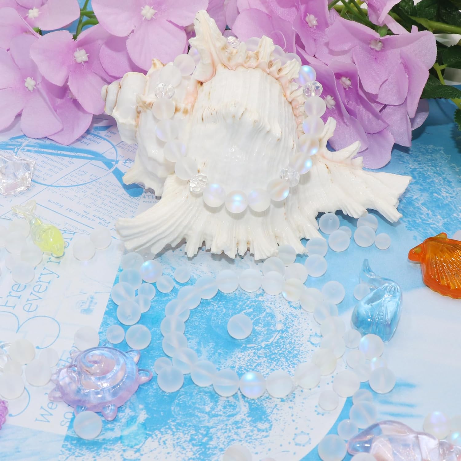 100Pcs Moonstone Matte Iridescent Glass Beads Aurora Frosted Glitter Beads for Bracelets DIY Jewelry Making (6MM, Matte White) - Image 4