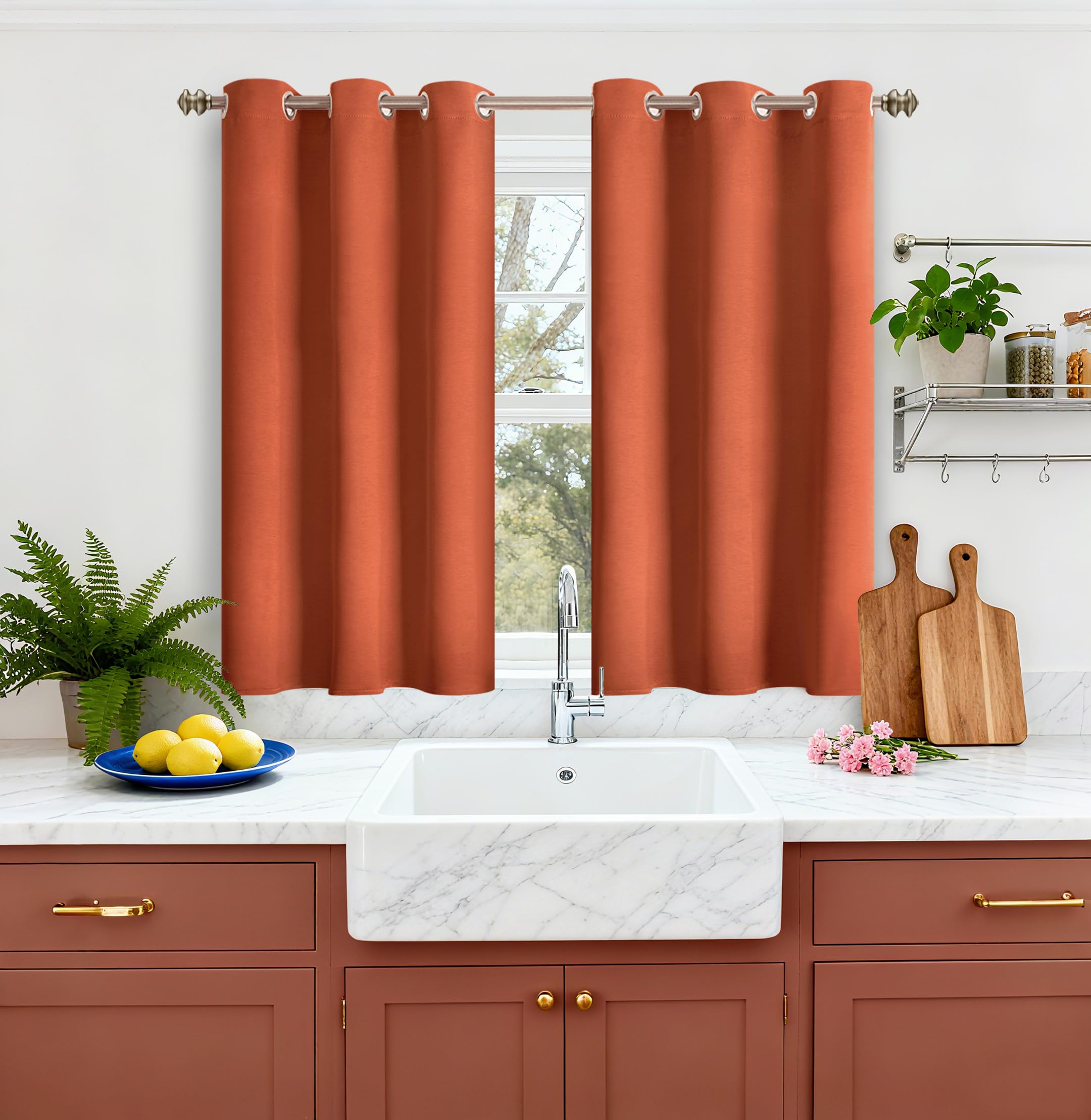 YoungsTex Terracotta Blackout Kitchen Curtains 48 Inch Length - Short Burnt Orange Thermal Insulated Drapes with Grommet Room Darkening Privacy for Bedroom Windows, 2 Panels, 42 x 48 Inch, — image 1